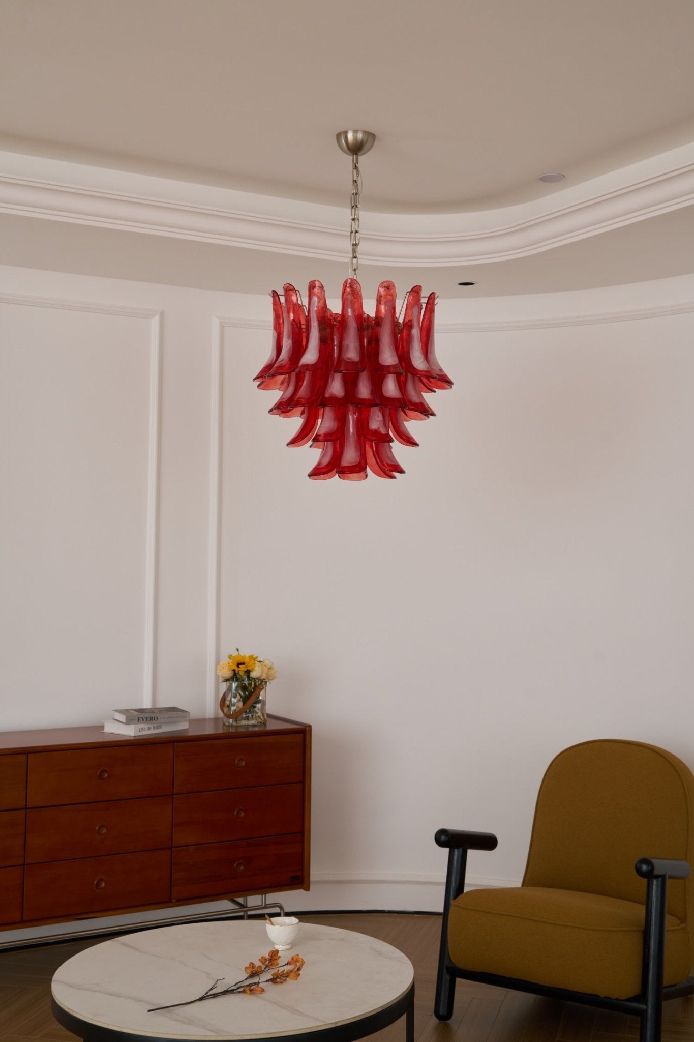 Aurora Chandelier Crimson Murano Glass Petals Layered Vintage