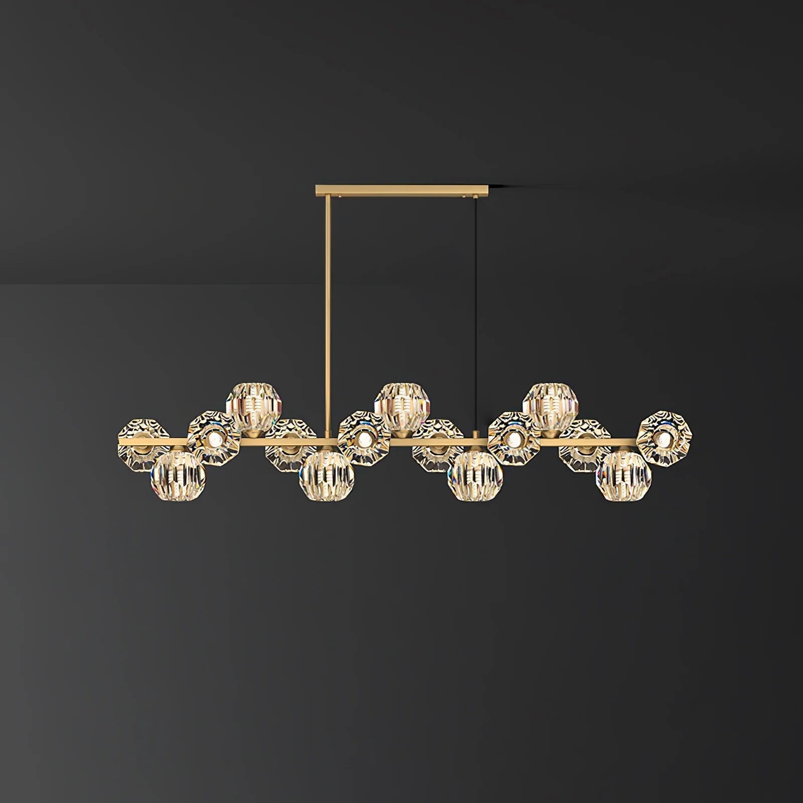 Valentina Modern LED Long Linear Metal Brass Multi Crystal Glass Globe Living/Dining Room Pendant Light - Neutralighting