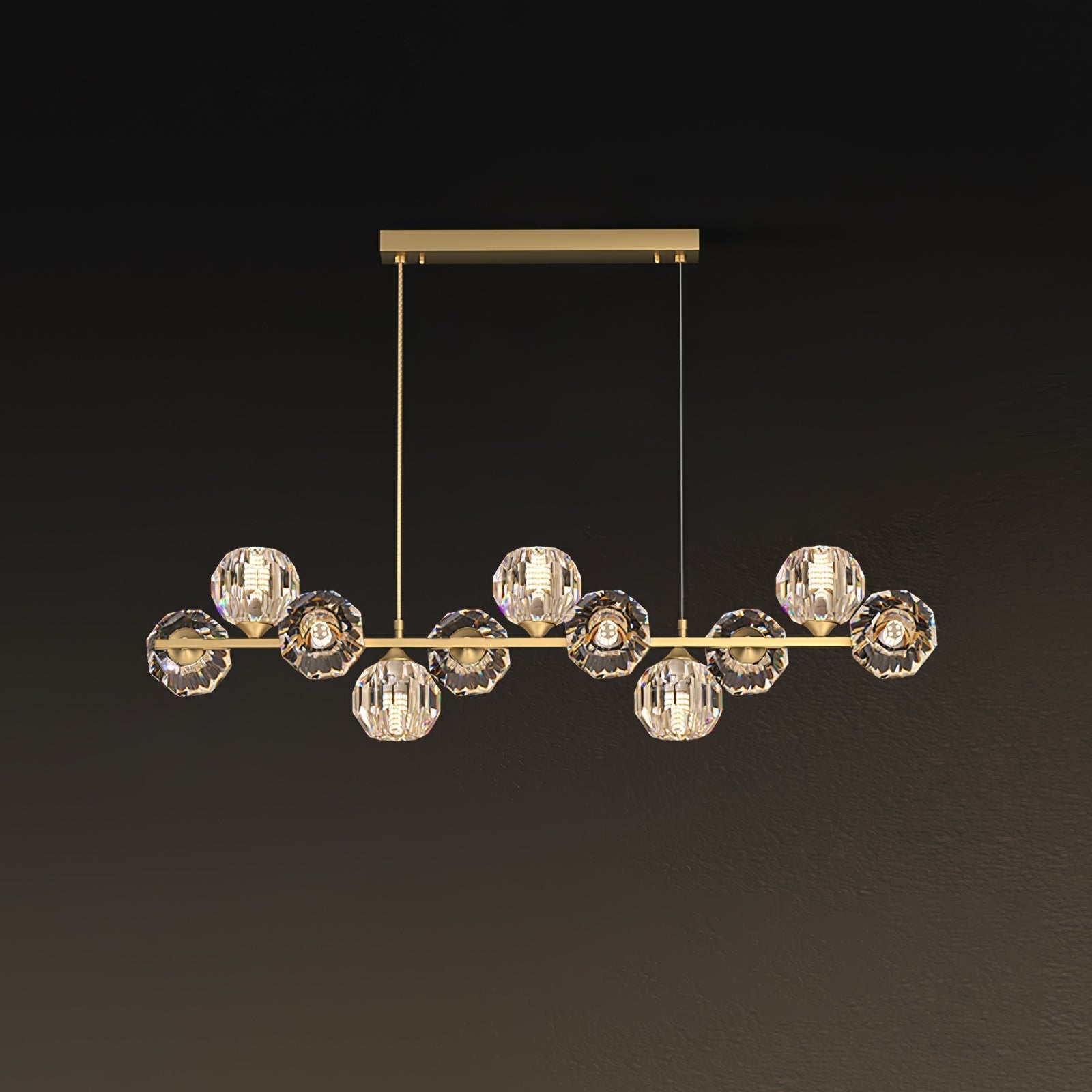 Valentina Modern LED Long Linear Metal Brass Multi Crystal Glass Globe Living/Dining Room Pendant Light - Neutralighting