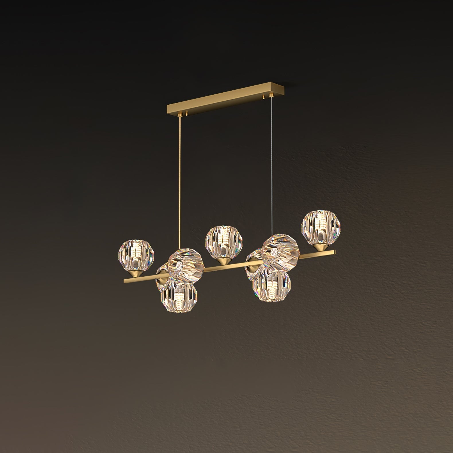 Valentina Modern LED Long Linear Metal Brass Multi Crystal Glass Globe Living/Dining Room Pendant Light - Neutralighting