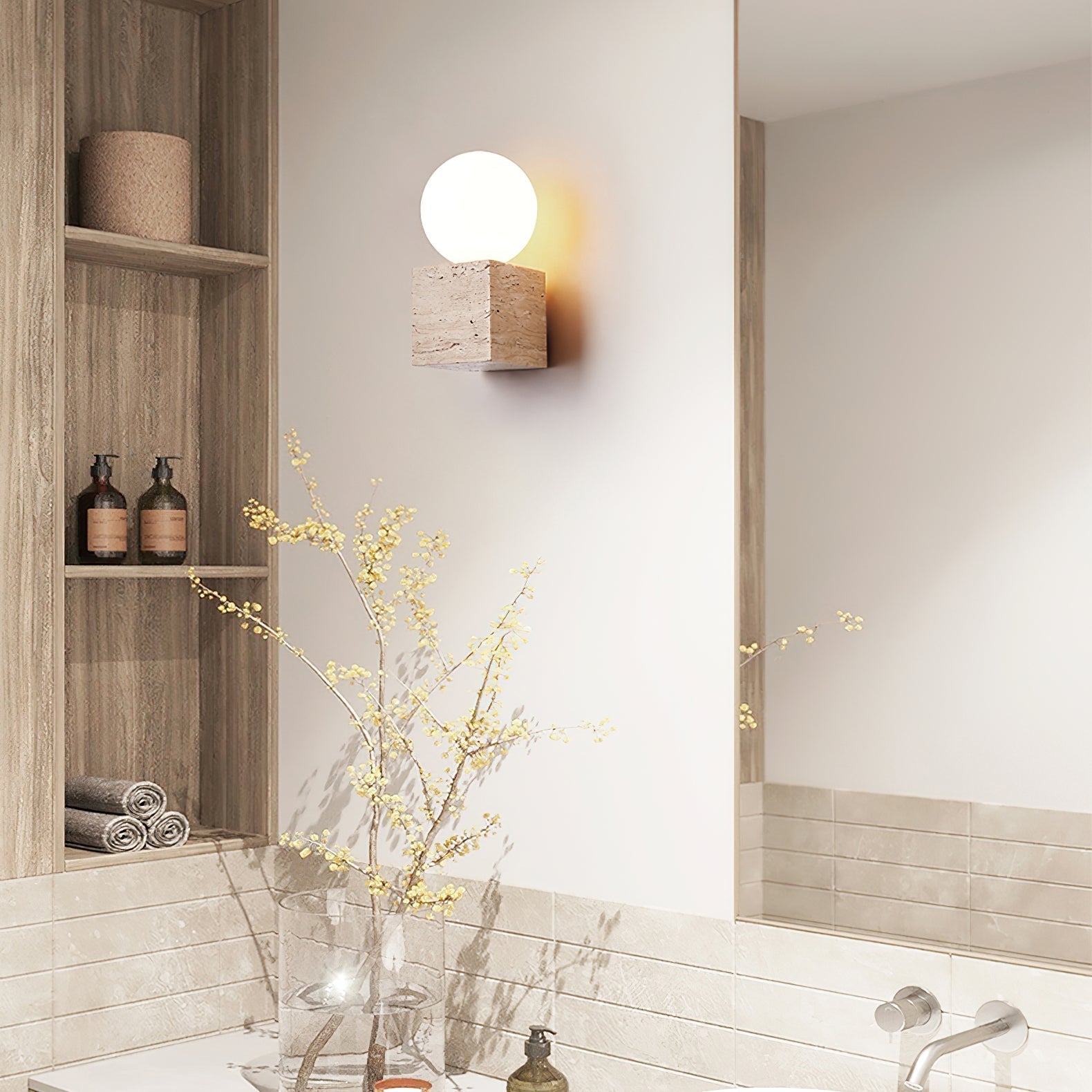 Eurlaean Cube-Base Travertine Wall Light - Neutralighting