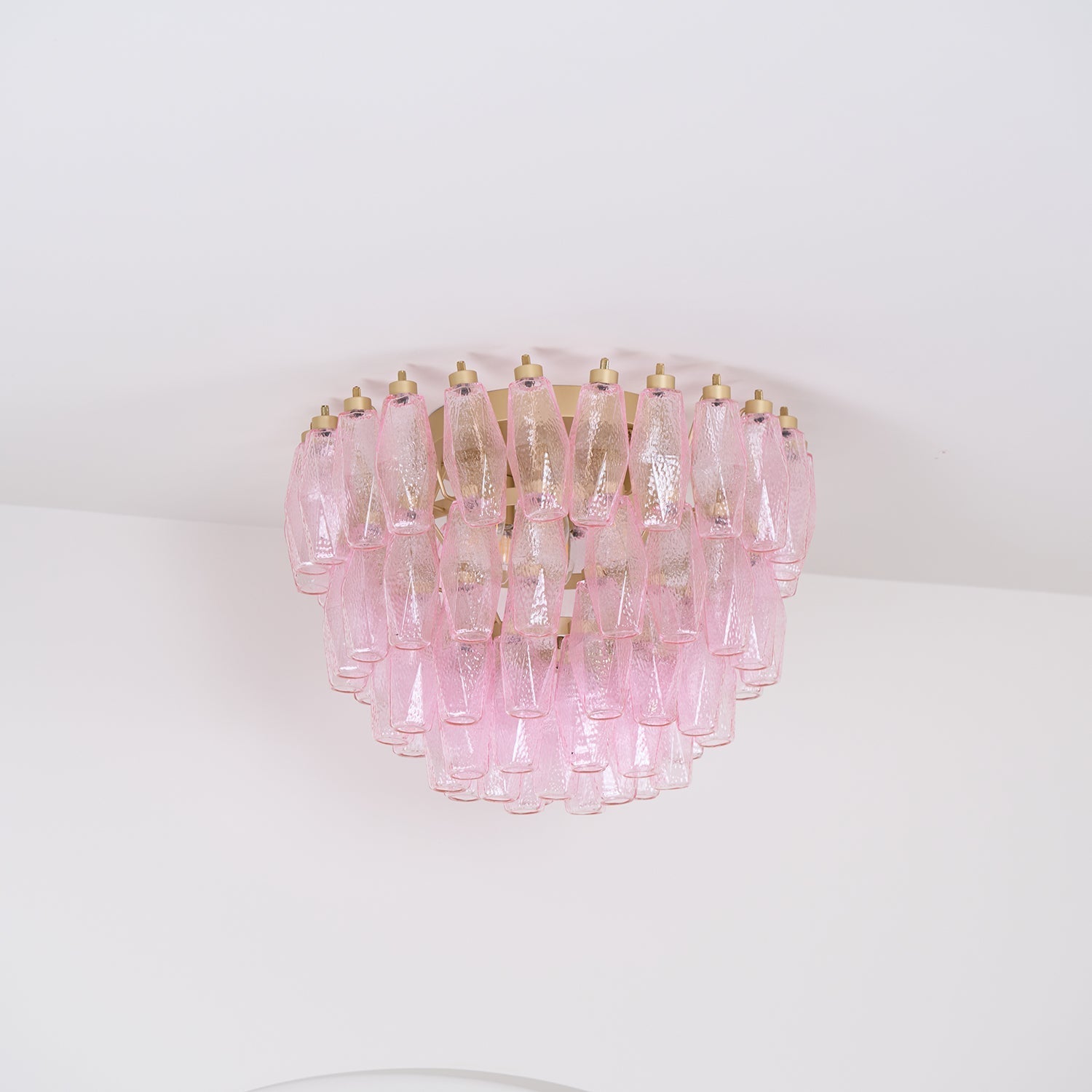 Aurora Ceiling Lamp Poliedri Pink Murano Glass Layered Flush Mount
