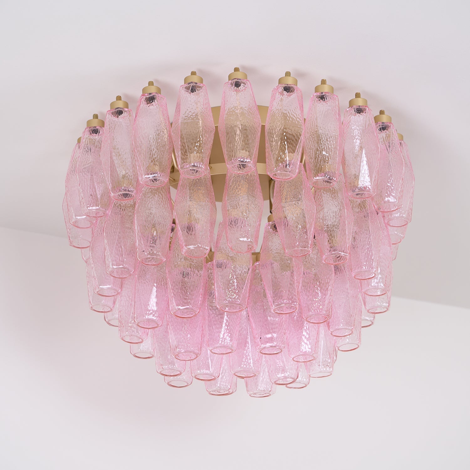 Aurora Ceiling Lamp Poliedri Pink Murano Glass Layered Flush Mount