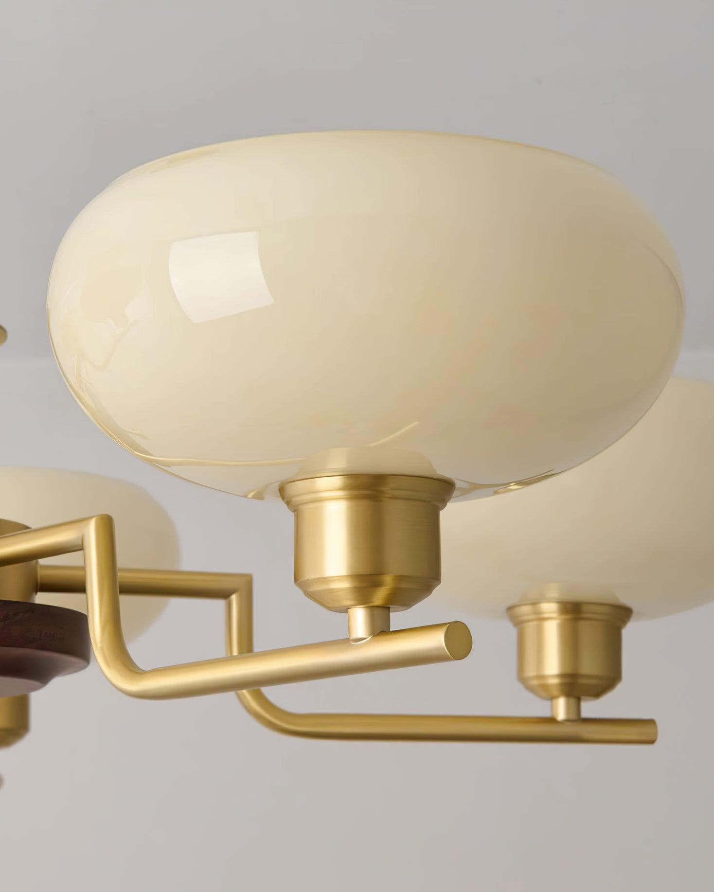Chandelier Wood & Brass Frame Glass Shades Medieval Ambience - Neutralighting