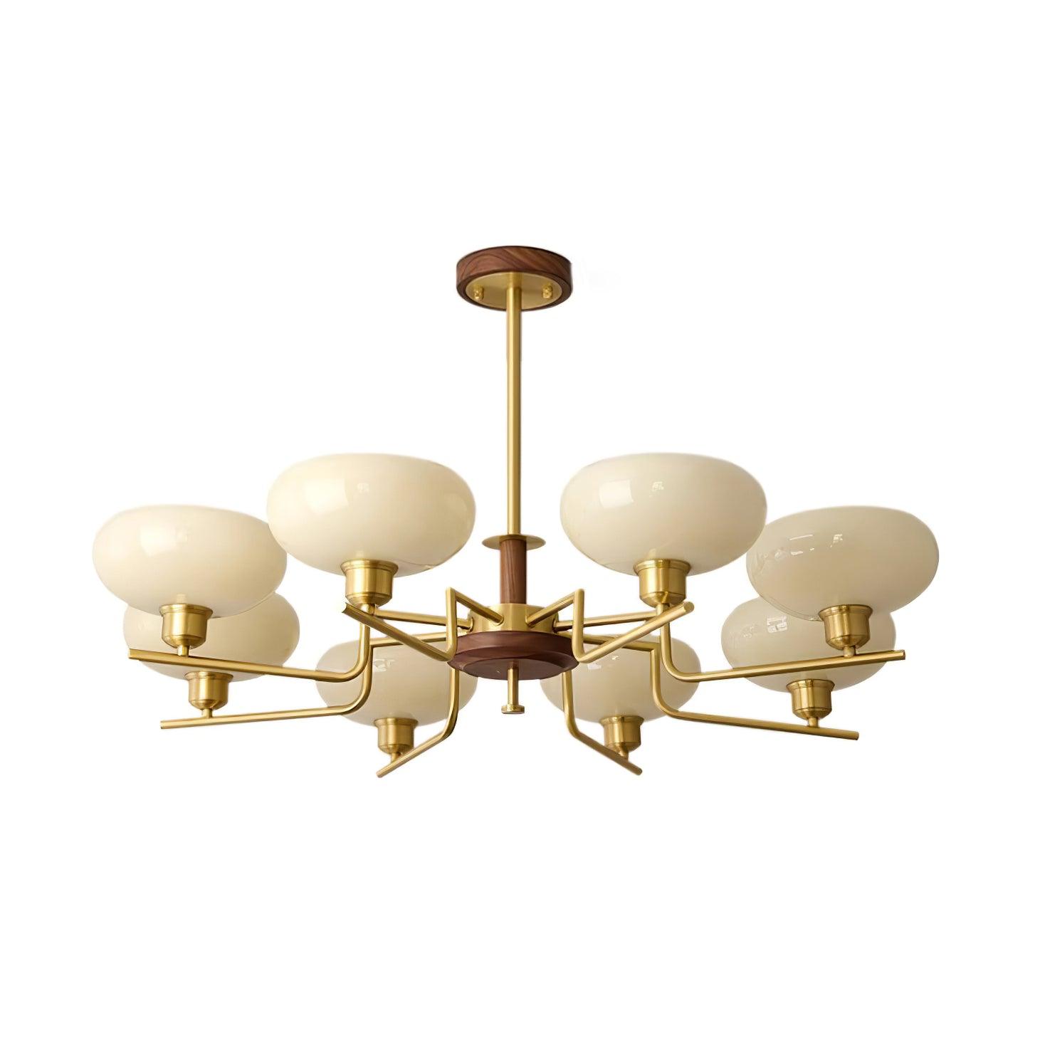 Chandelier Wood & Brass Frame Glass Shades Medieval Ambience - Neutralighting