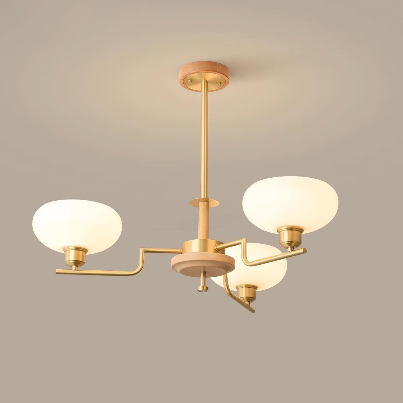 Chandelier Wood & Brass Frame Glass Shades Medieval Ambience - Neutralighting