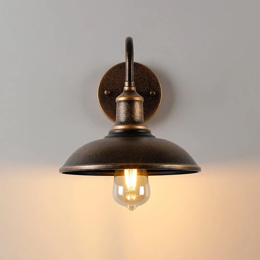 Ray Rustic Bowl Shaped Metal Wall Lamp, Antique Brass