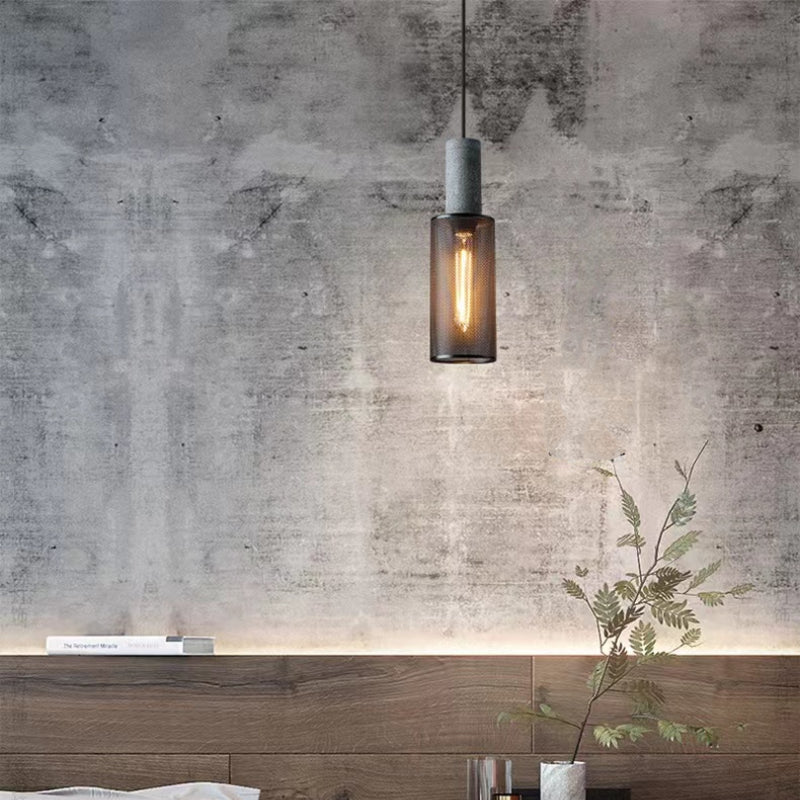 Xenith Industrial Cylindrical Pendant Light, Cement/Metal - Neutralighting