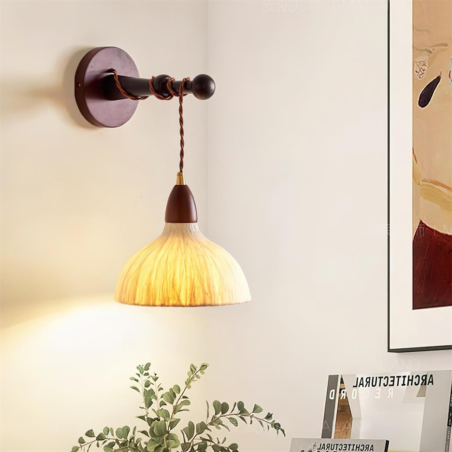 Wall Lamp Rice Paper Shade Wood Arm - Neutralighting