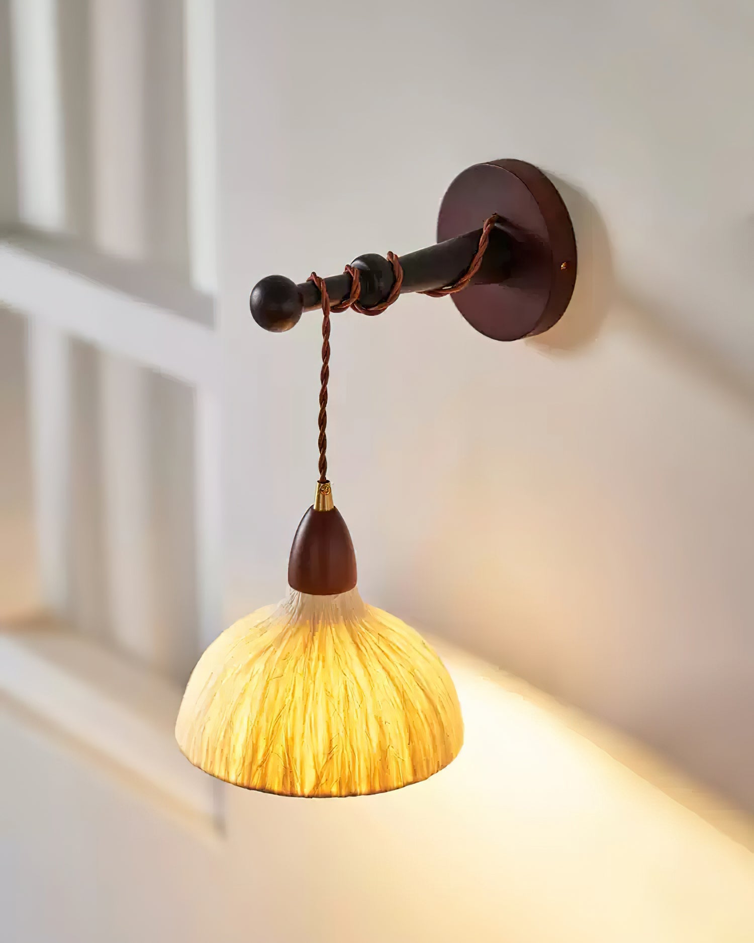 Wall Lamp Rice Paper Shade Wood Arm - Neutralighting