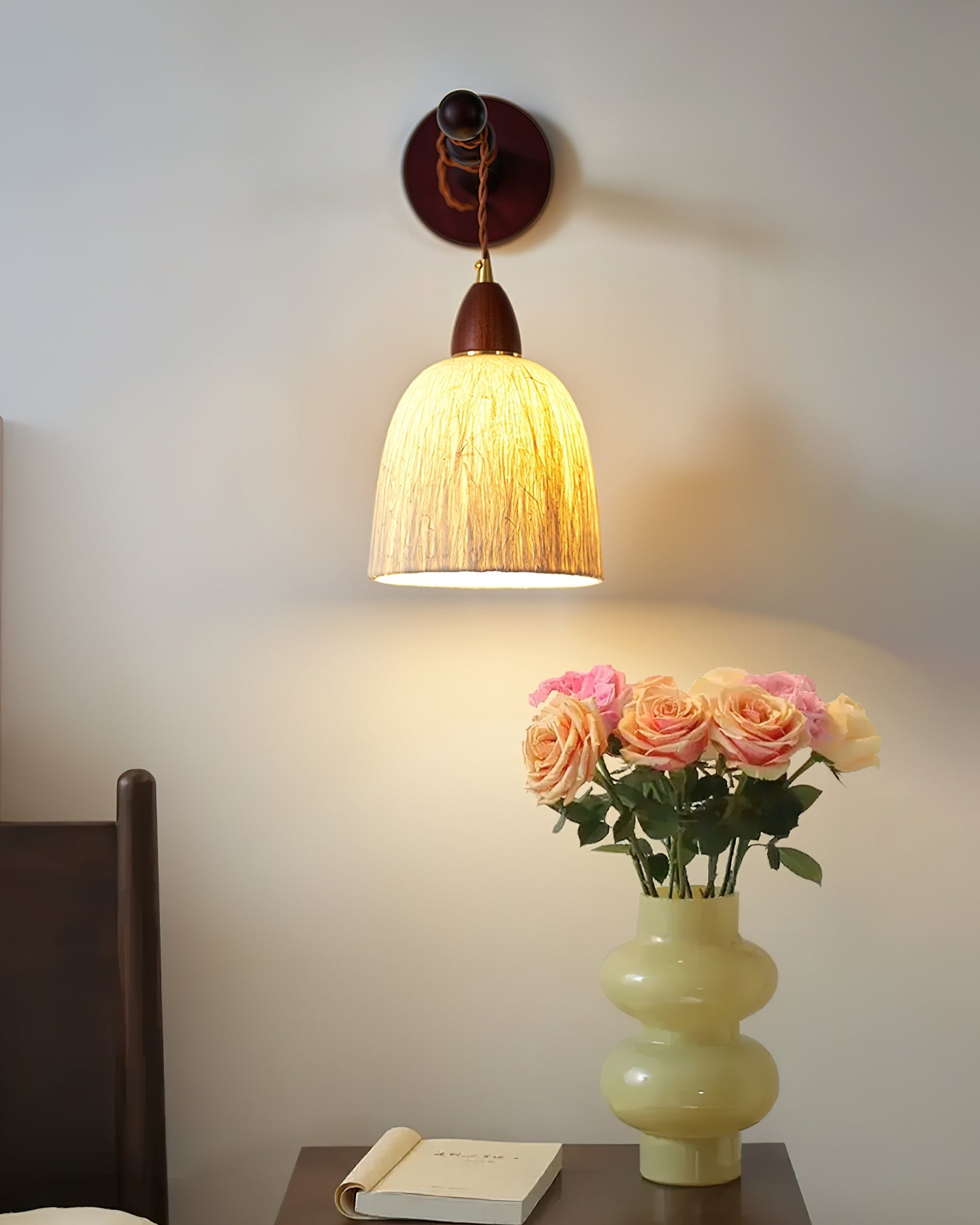 Wall Lamp Rice Paper Shade Wood Arm - Neutralighting