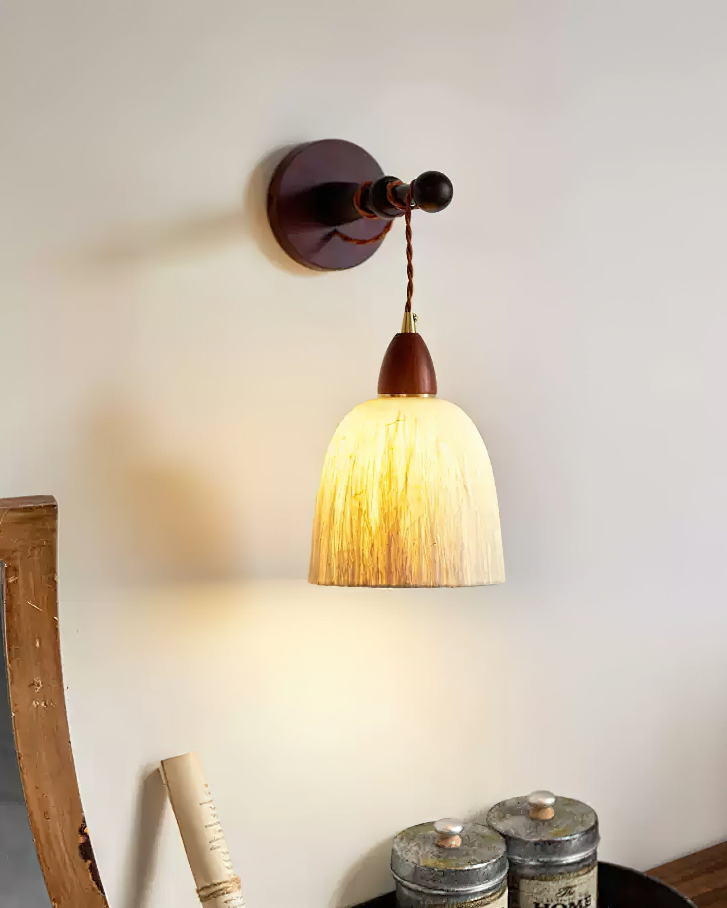 Wall Lamp Rice Paper Shade Wood Arm - Neutralighting