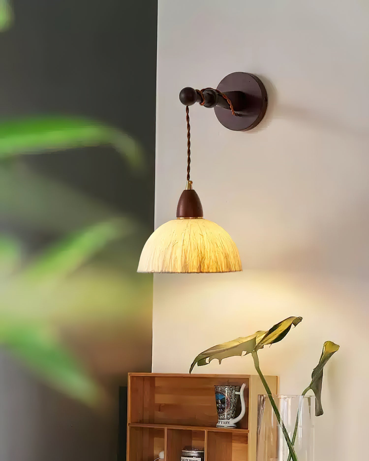 Wall Lamp Rice Paper Shade Wood Arm - Neutralighting