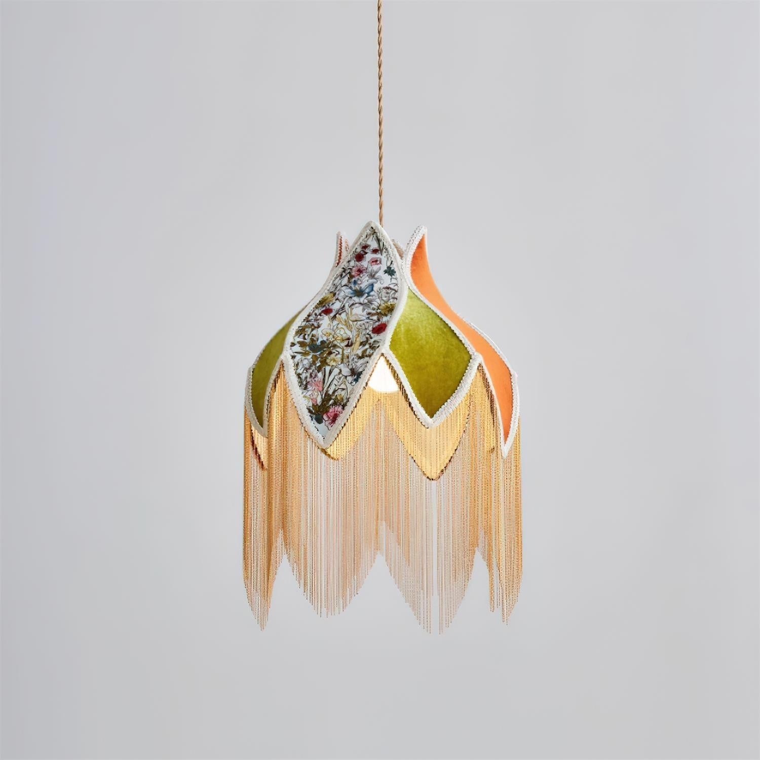 Pendant Lamp with Floral Petal Fabric Shade Fringe Bohemian - Neutralighting