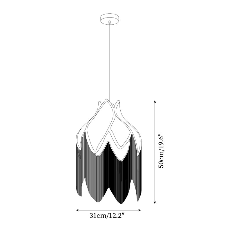 Pendant Lamp with Floral Petal Fabric Shade Fringe Bohemian - Neutralighting