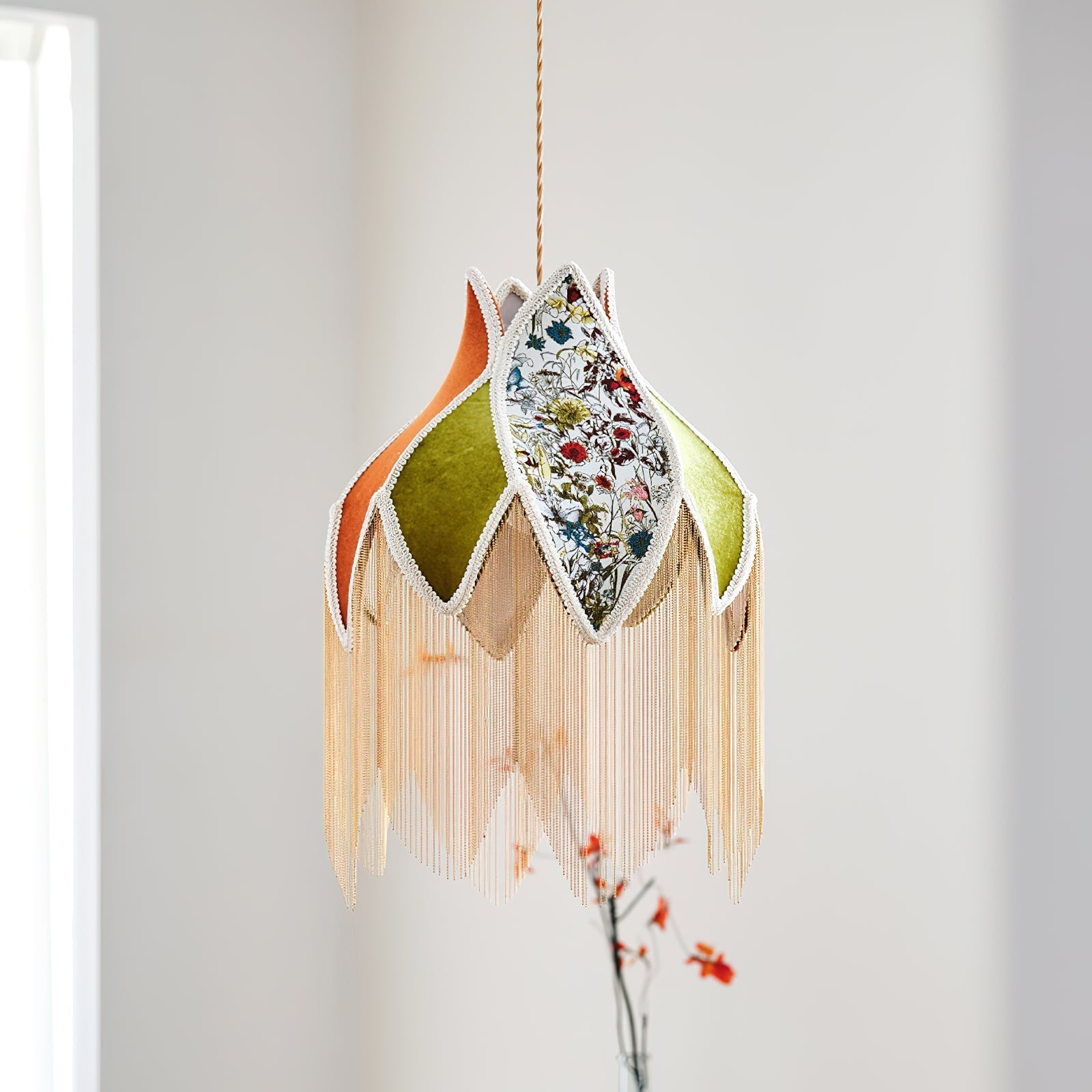 Pendant Lamp with Floral Petal Fabric Shade Fringe Bohemian - Neutralighting