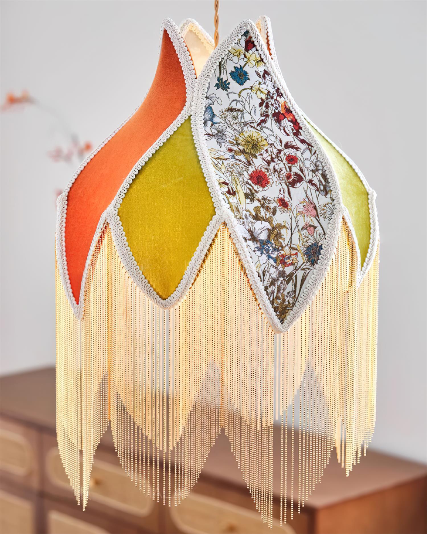 Pendant Lamp with Floral Petal Fabric Shade Fringe Bohemian - Neutralighting