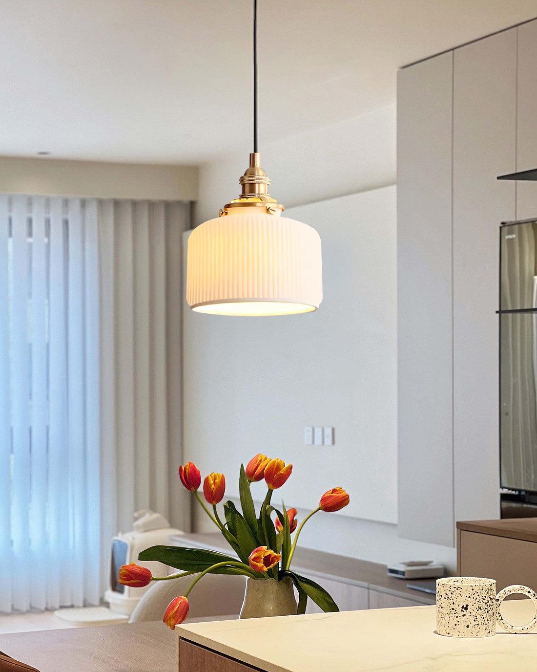 Pendant Lamp Ribbed Ceramic Shade - Neutralighting