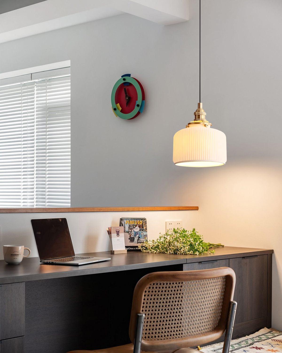 Pendant Lamp Ribbed Ceramic Shade - Neutralighting