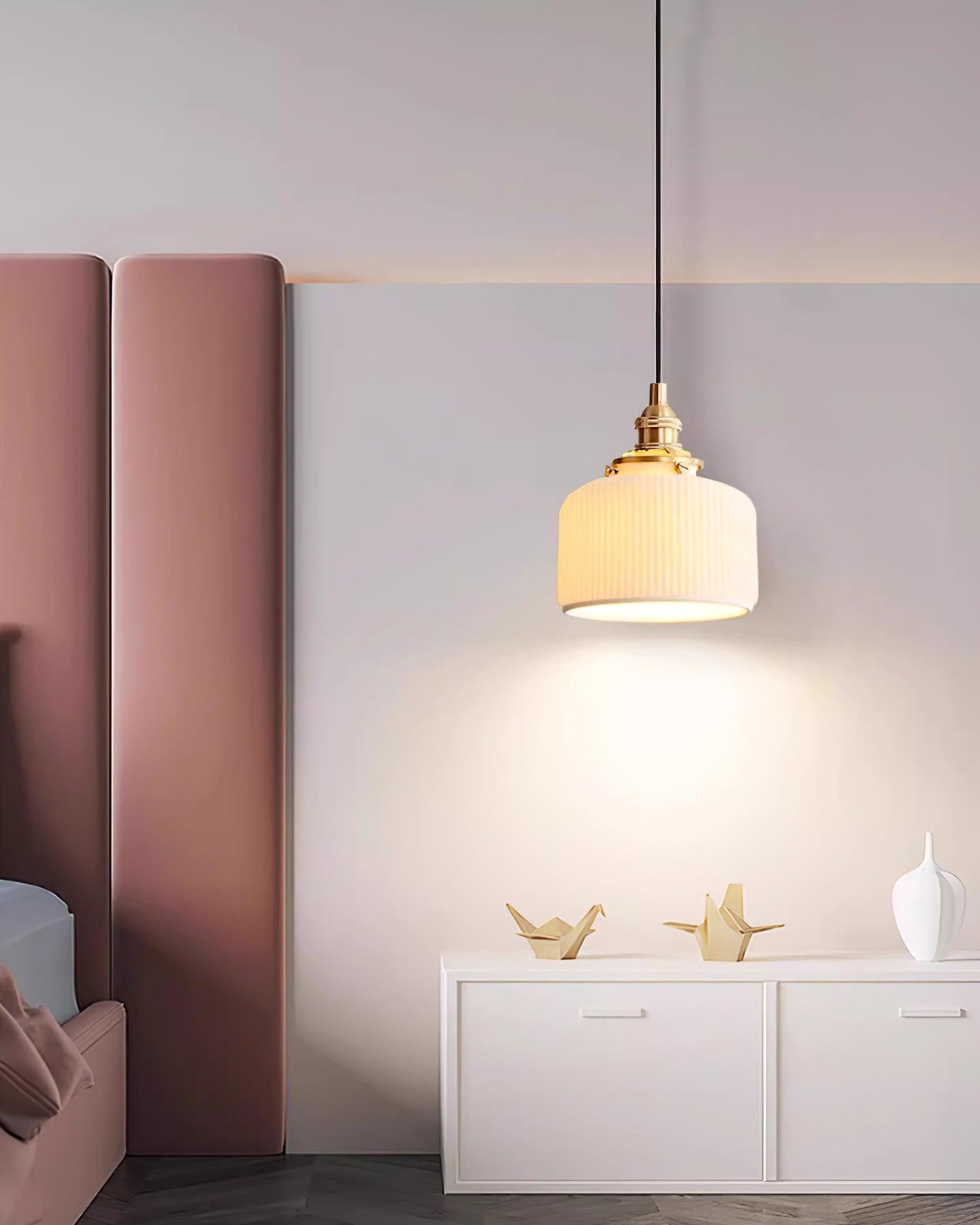 Pendant Lamp Ribbed Ceramic Shade - Neutralighting