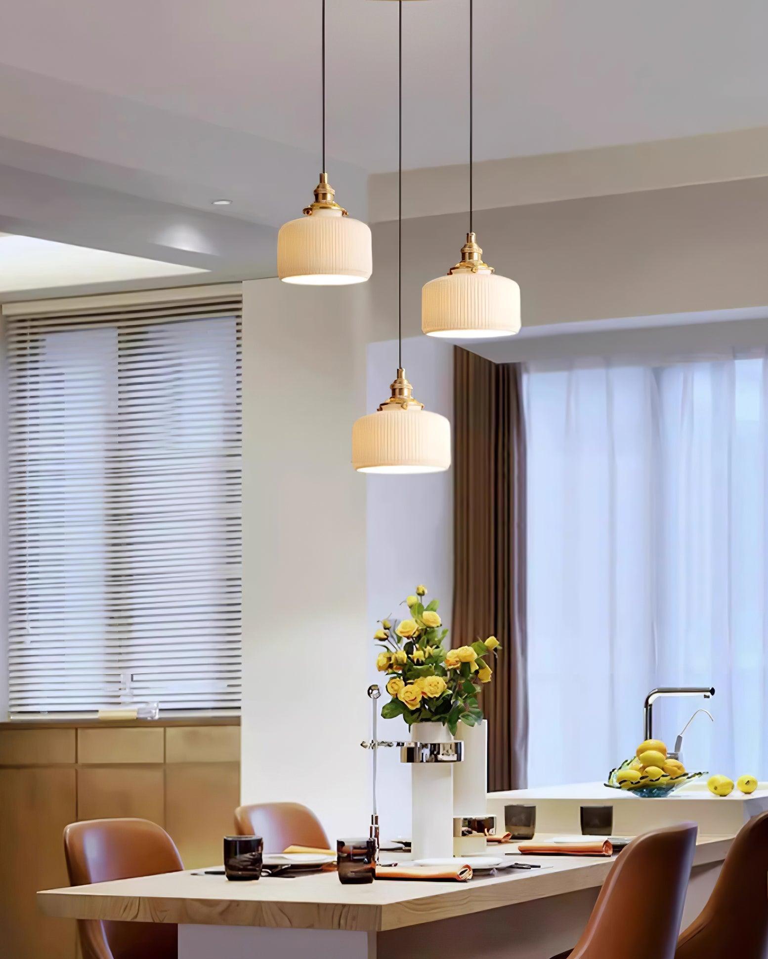 Pendant Lamp Ribbed Ceramic Shade - Neutralighting