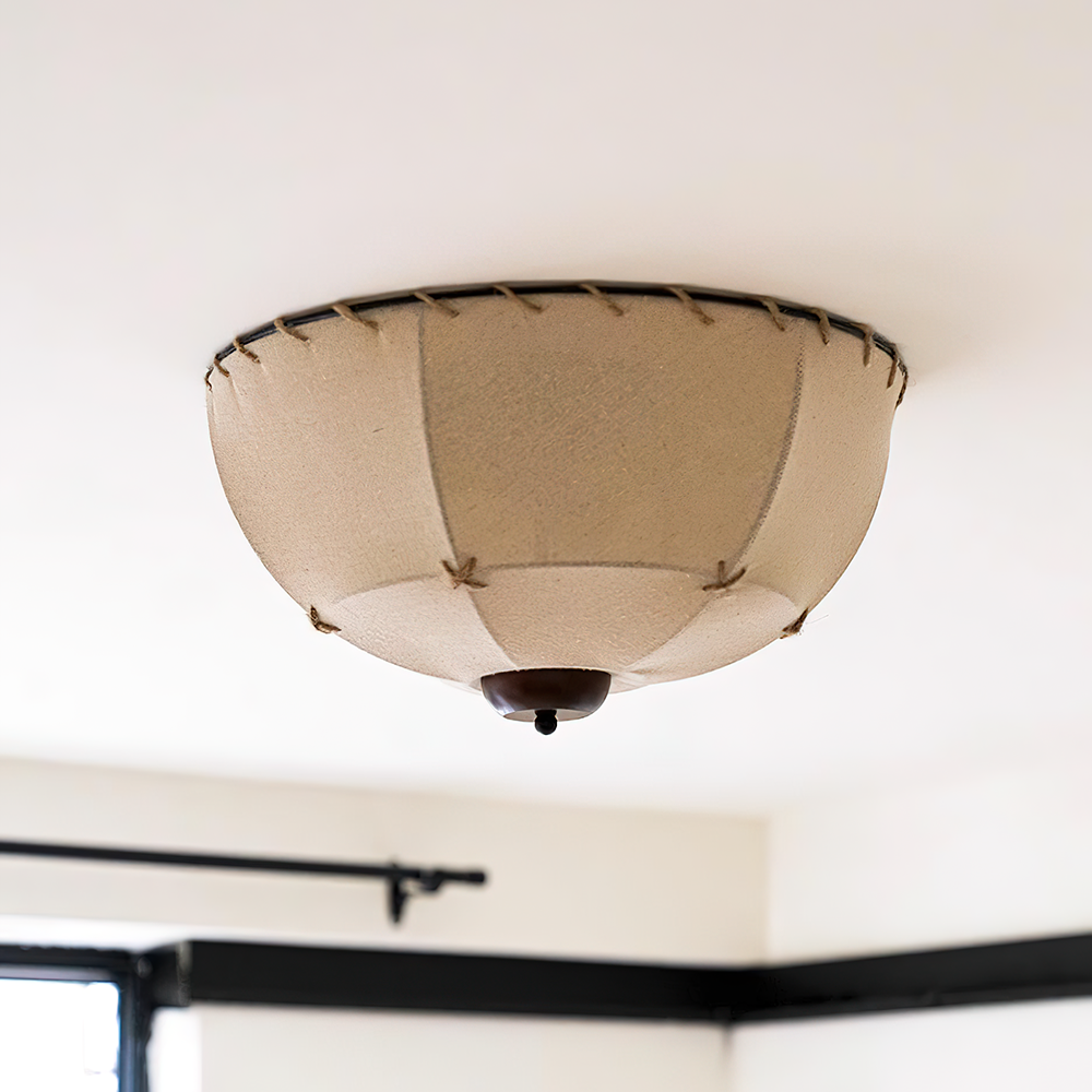 Ceiling Light Handcrafted Shade Wood and Fabric Rustic Fixture - Neutralighting
