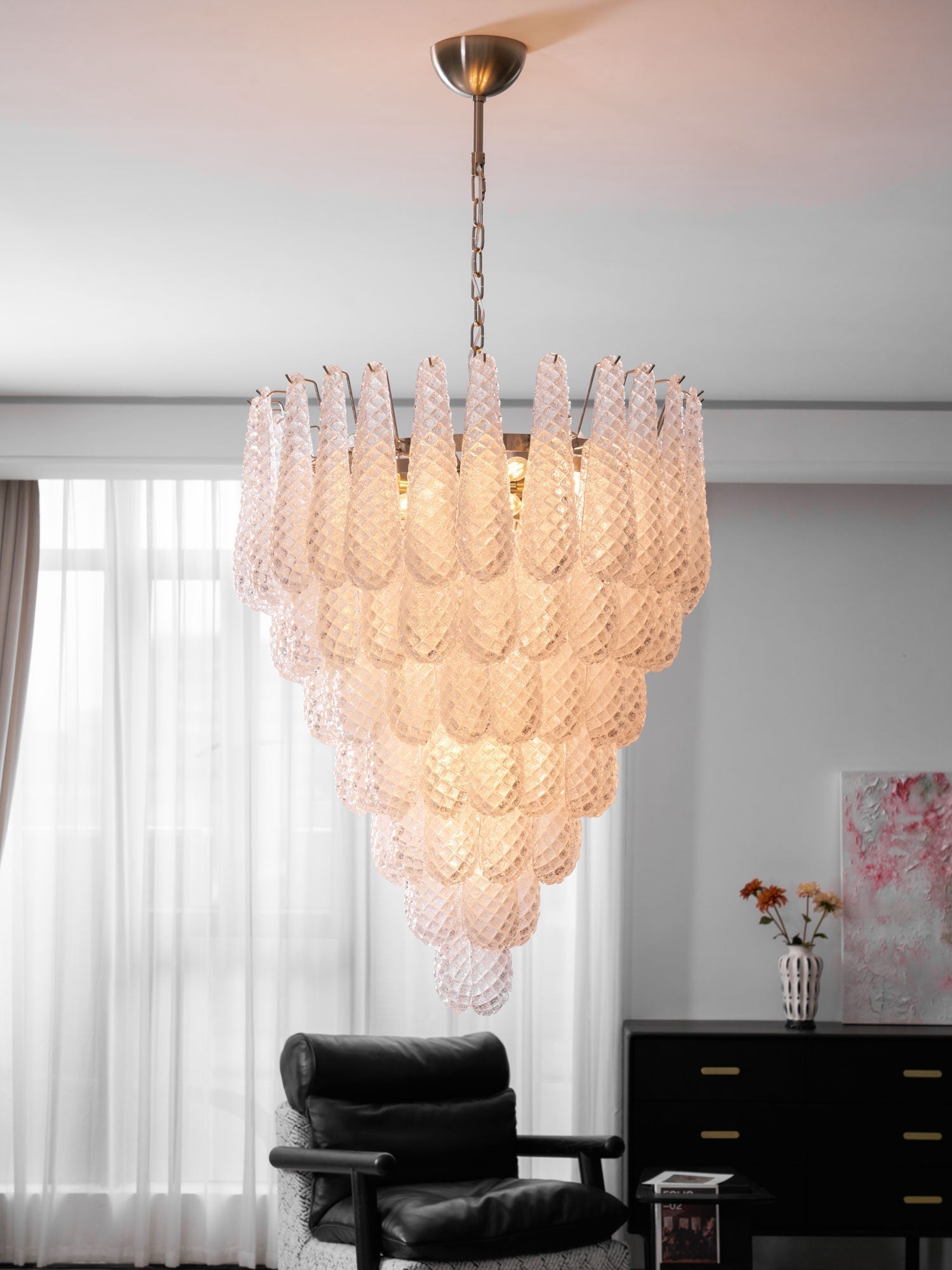 Aurora Chandelier Clear Droplets Murano Glass Waterfall Diamond