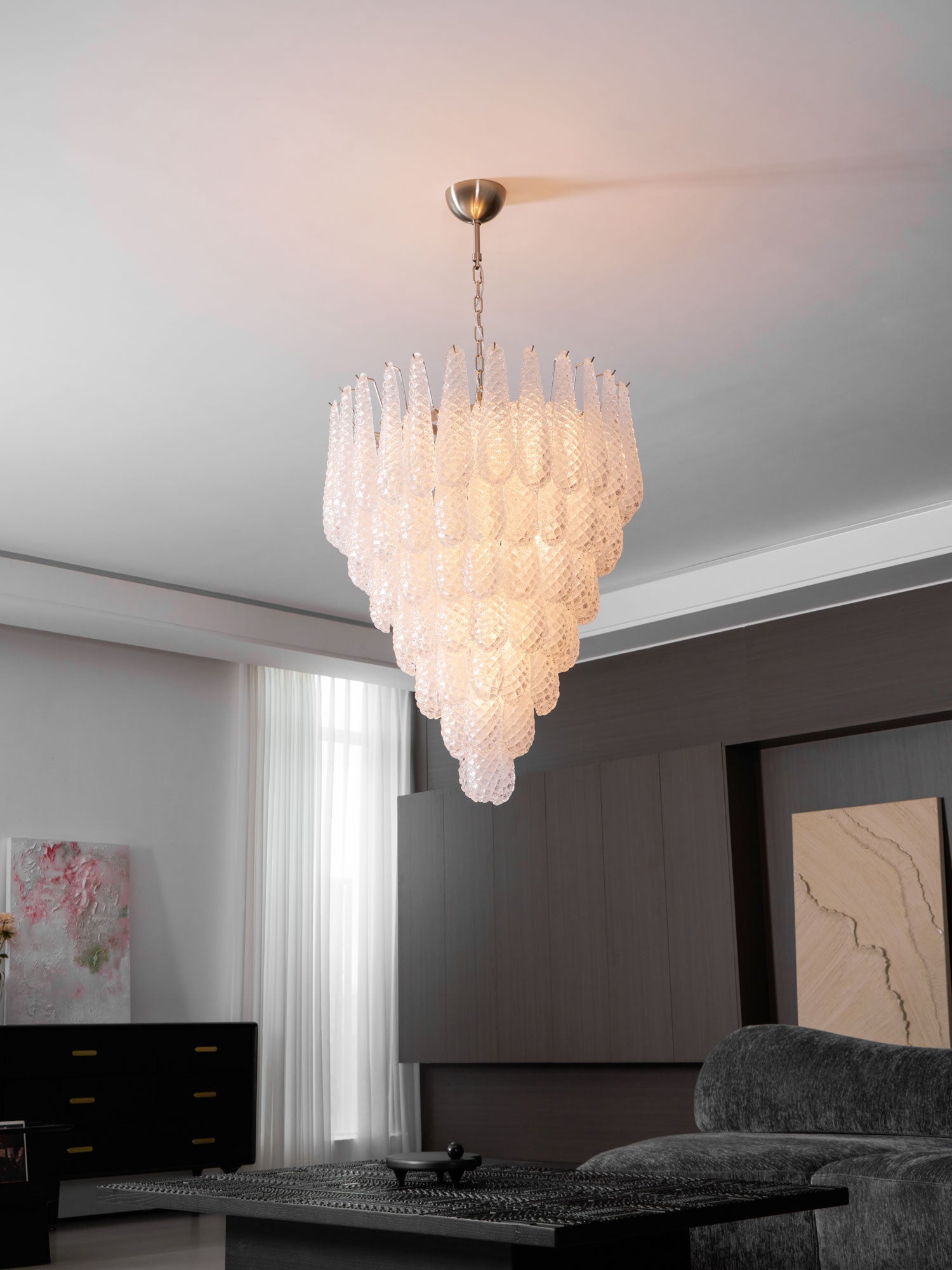 Aurora Chandelier Clear Droplets Murano Glass Waterfall Diamond