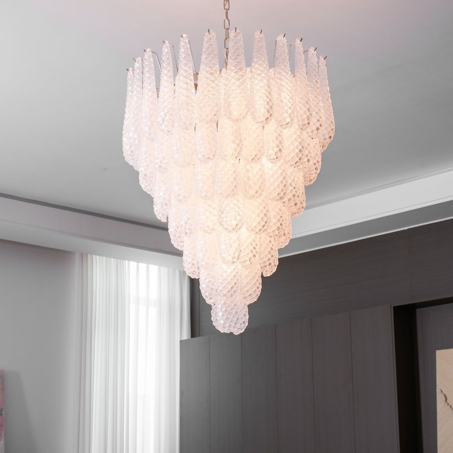 Aurora Chandelier Clear Droplets Murano Glass Waterfall Diamond