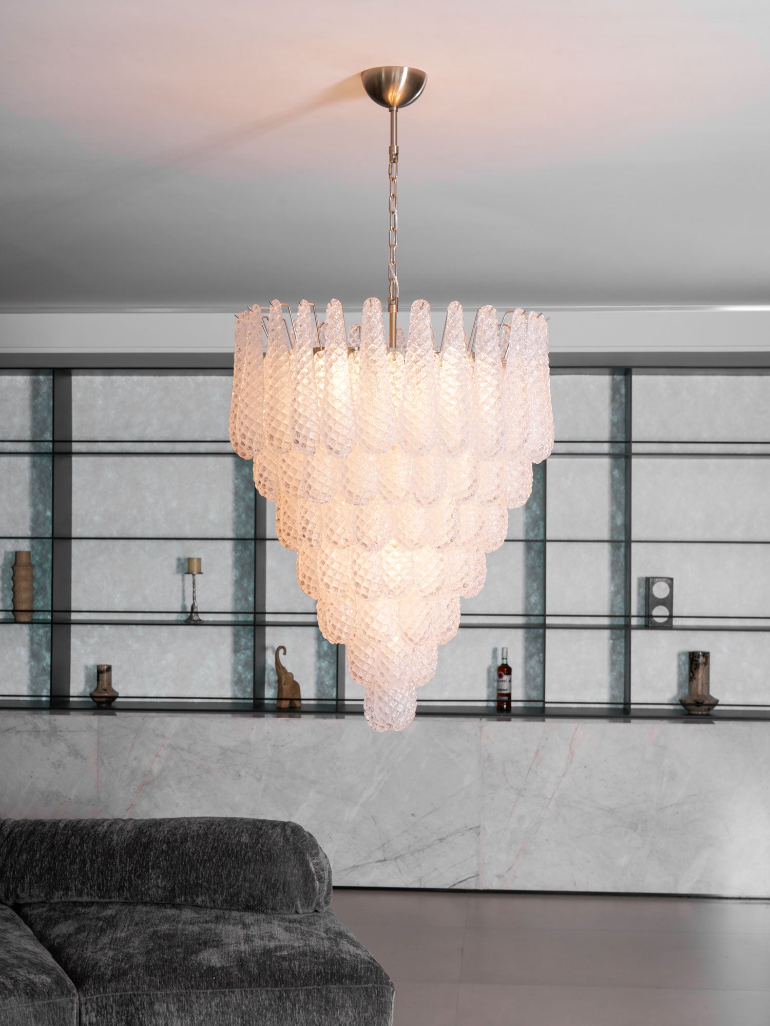 Aurora Chandelier Clear Droplets Murano Glass Waterfall Diamond