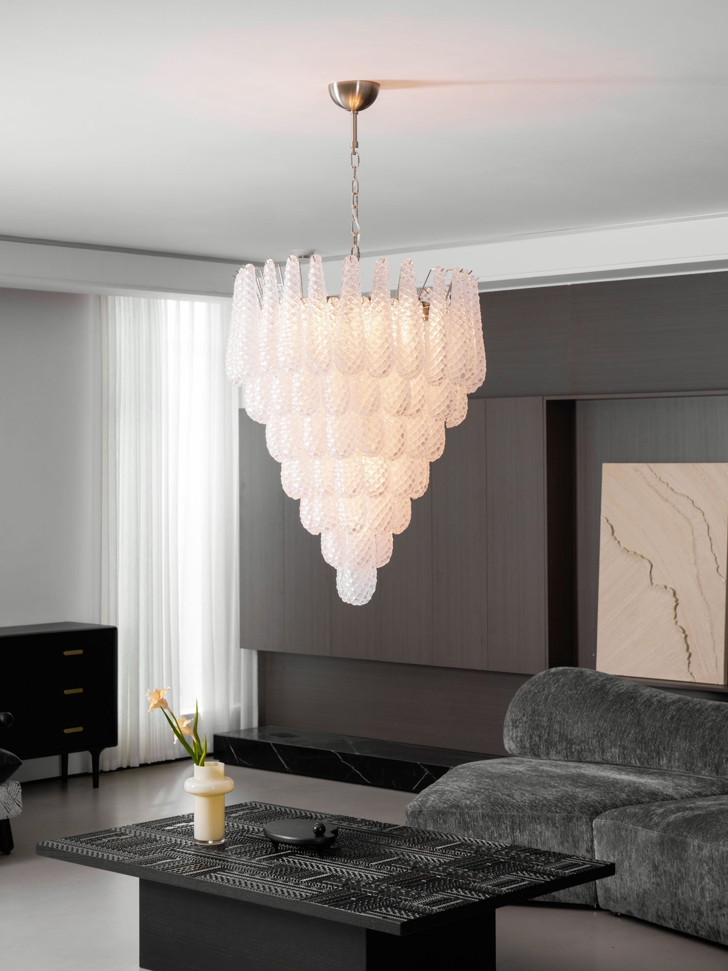 Aurora Chandelier Clear Droplets Murano Glass Waterfall Diamond