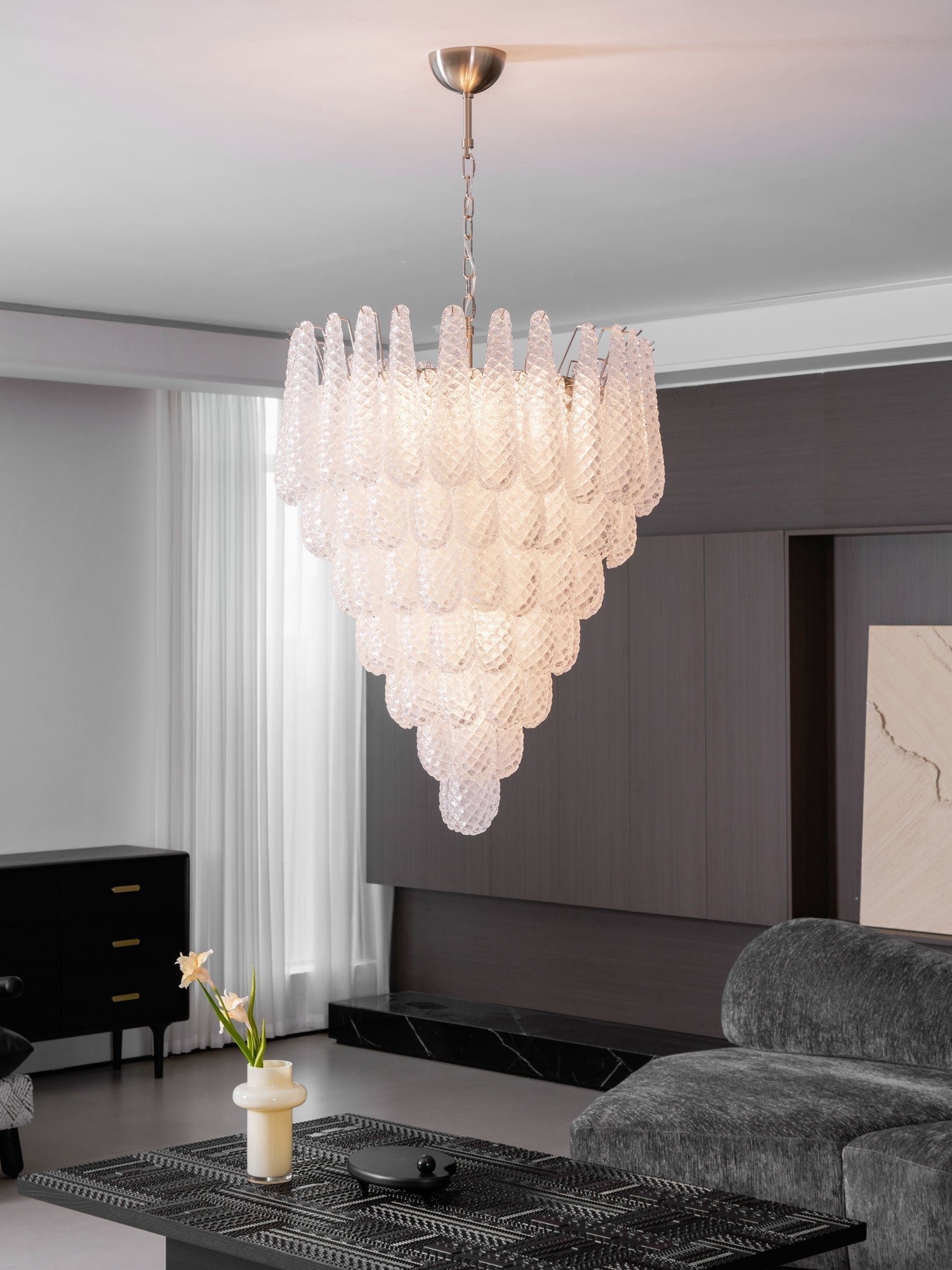Aurora Chandelier Clear Droplets Murano Glass Waterfall Diamond