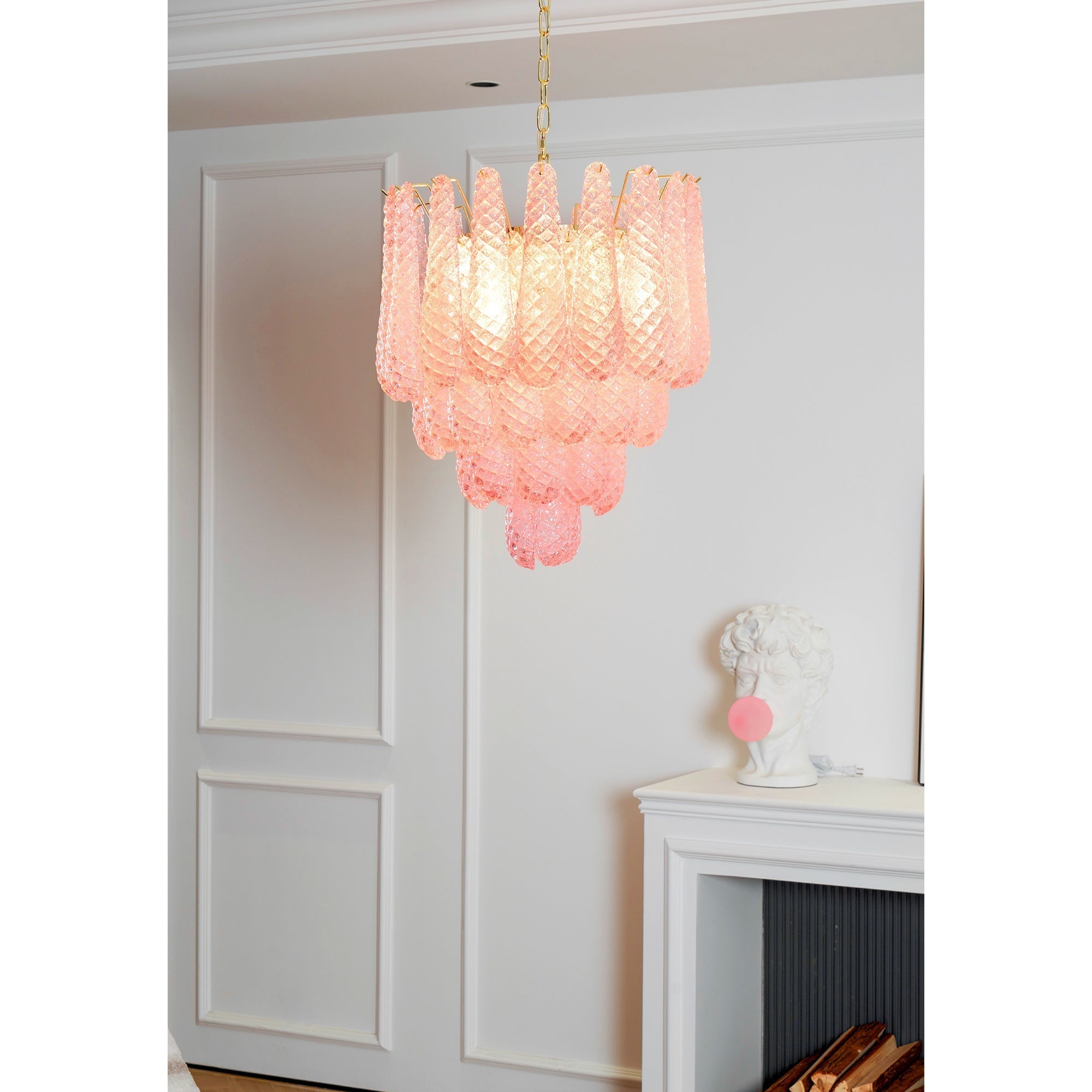 Aurora Chandelier Pink Droplet Murano Glass Diamond Pattern Waterfall
