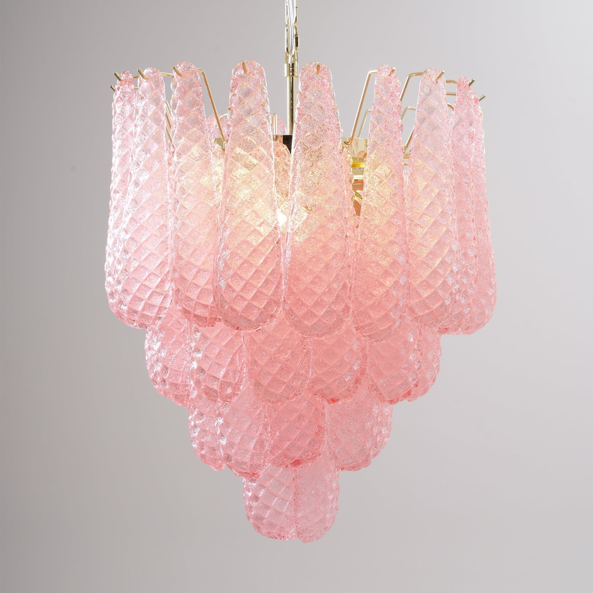 Aurora Chandelier Pink Droplet Murano Glass Diamond Pattern Waterfall