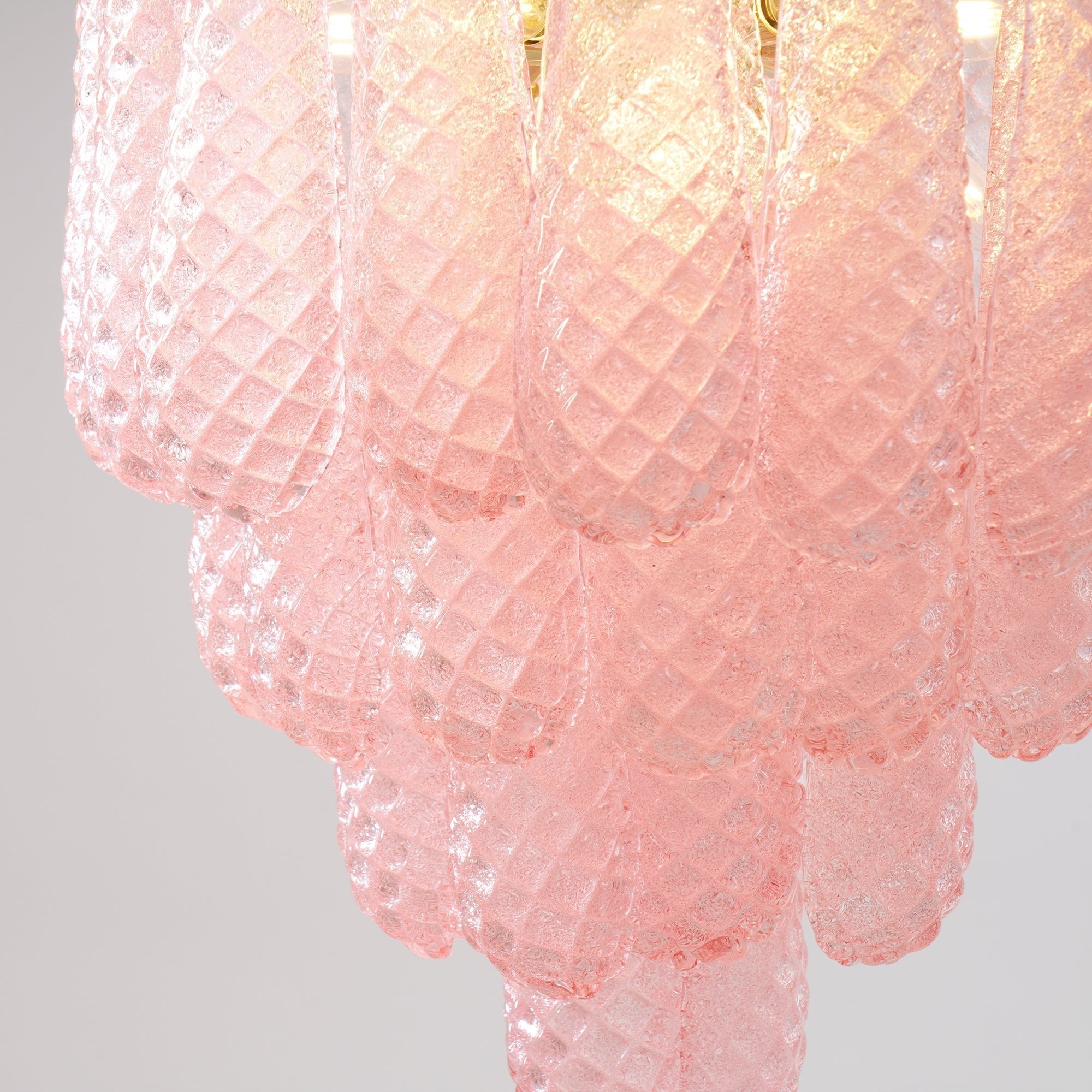 Aurora Chandelier Pink Droplet Murano Glass Diamond Pattern Waterfall