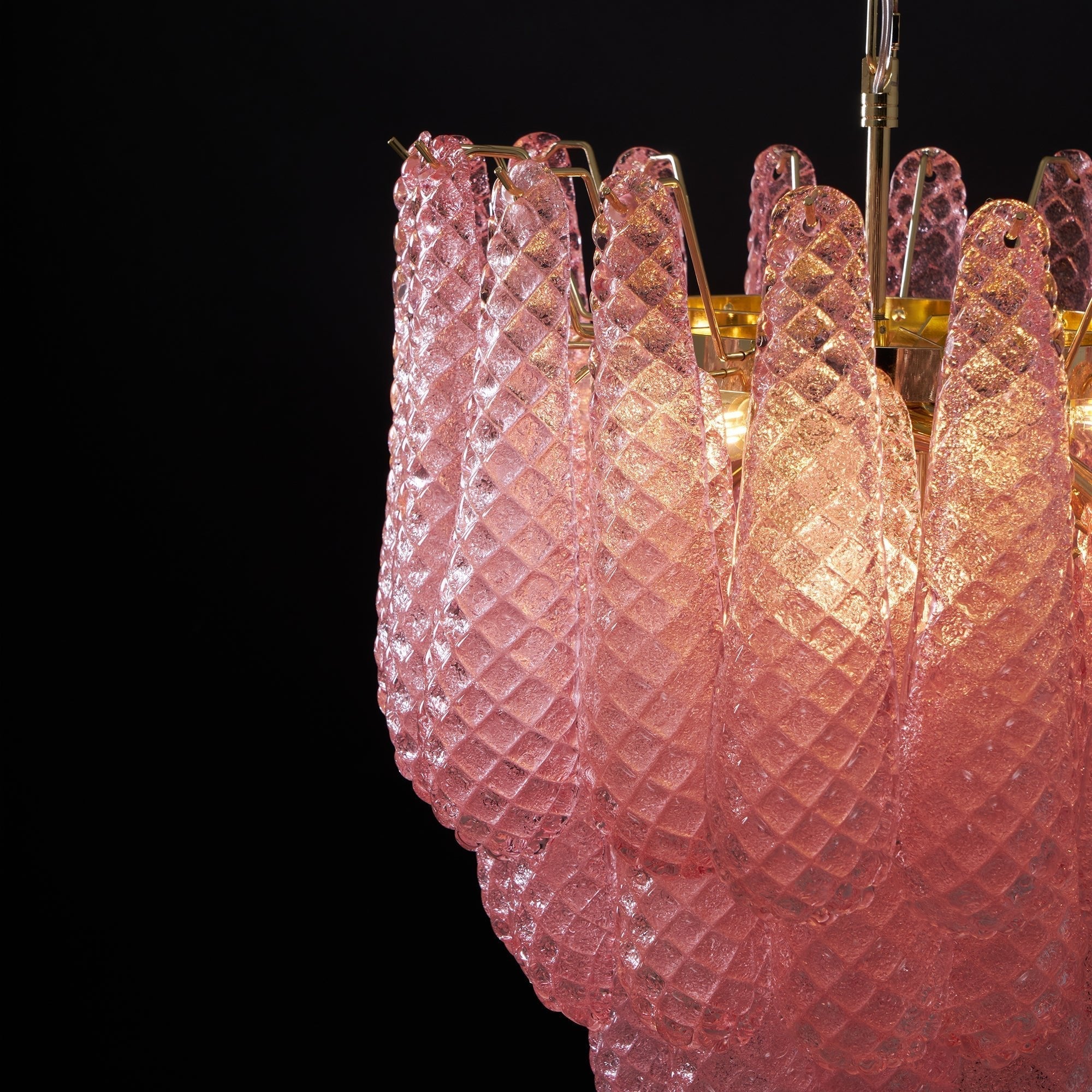 Aurora Chandelier Pink Droplet Murano Glass Diamond Pattern Waterfall
