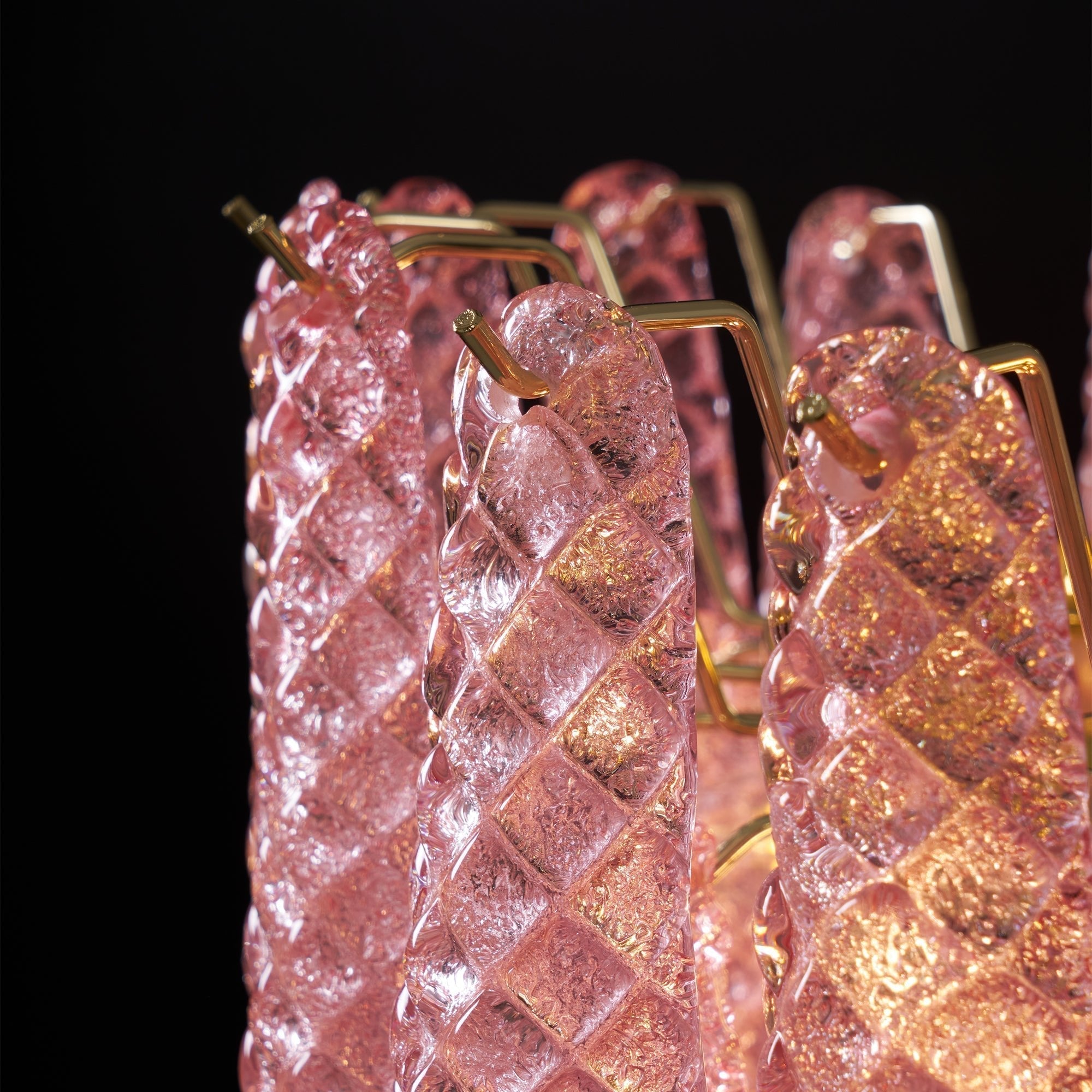 Aurora Chandelier Pink Droplet Murano Glass Diamond Pattern Waterfall