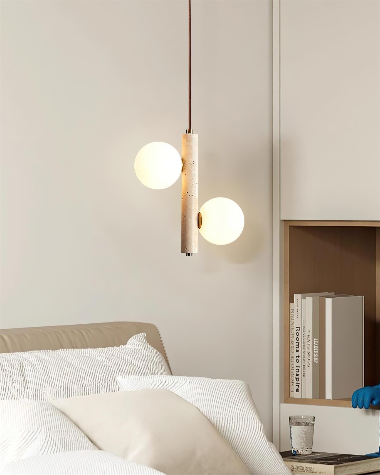Orbitra Vertical Pendant Lamp Travertine & Glass - Neutralighting