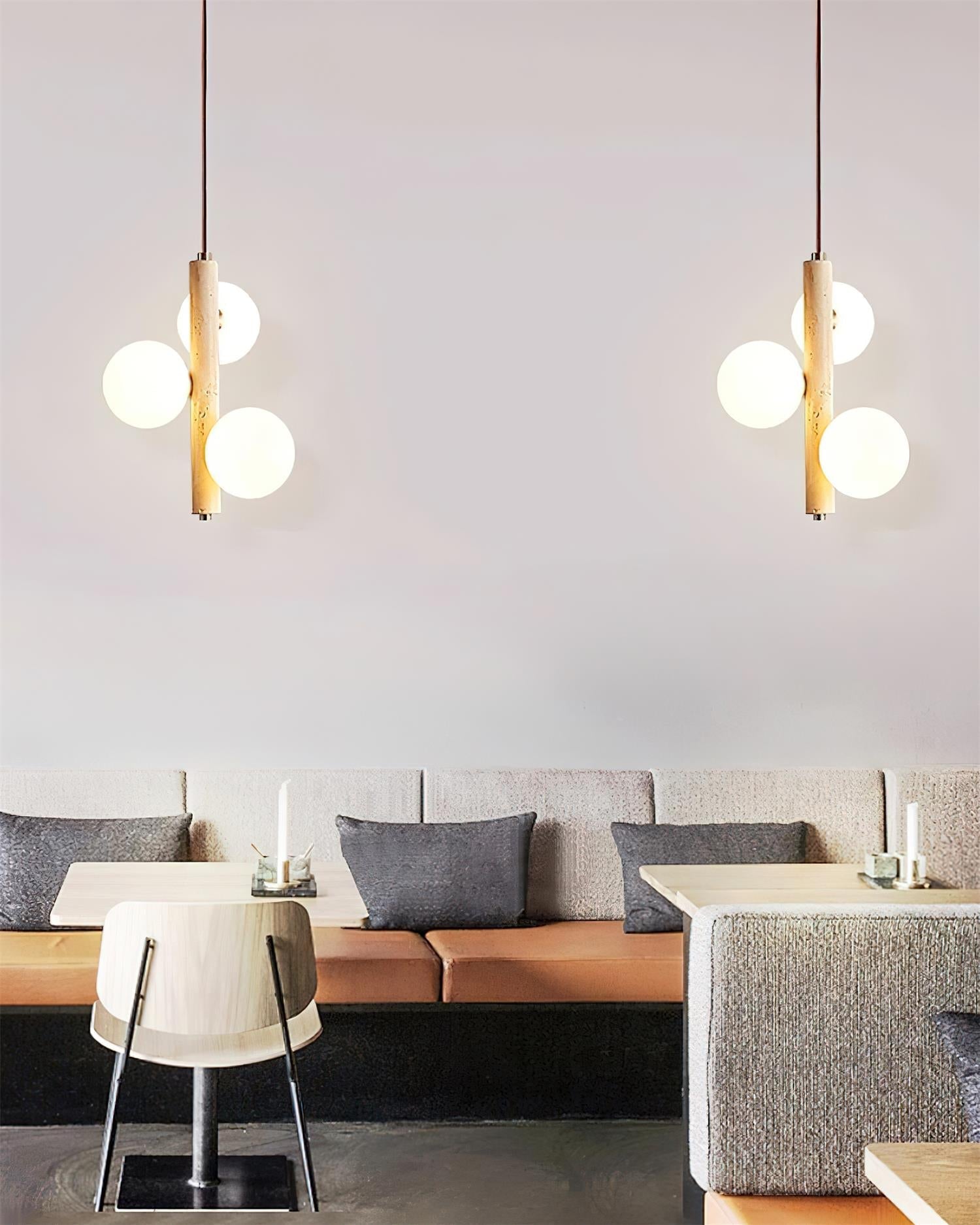Orbitra Vertical Pendant Lamp Travertine & Glass - Neutralighting