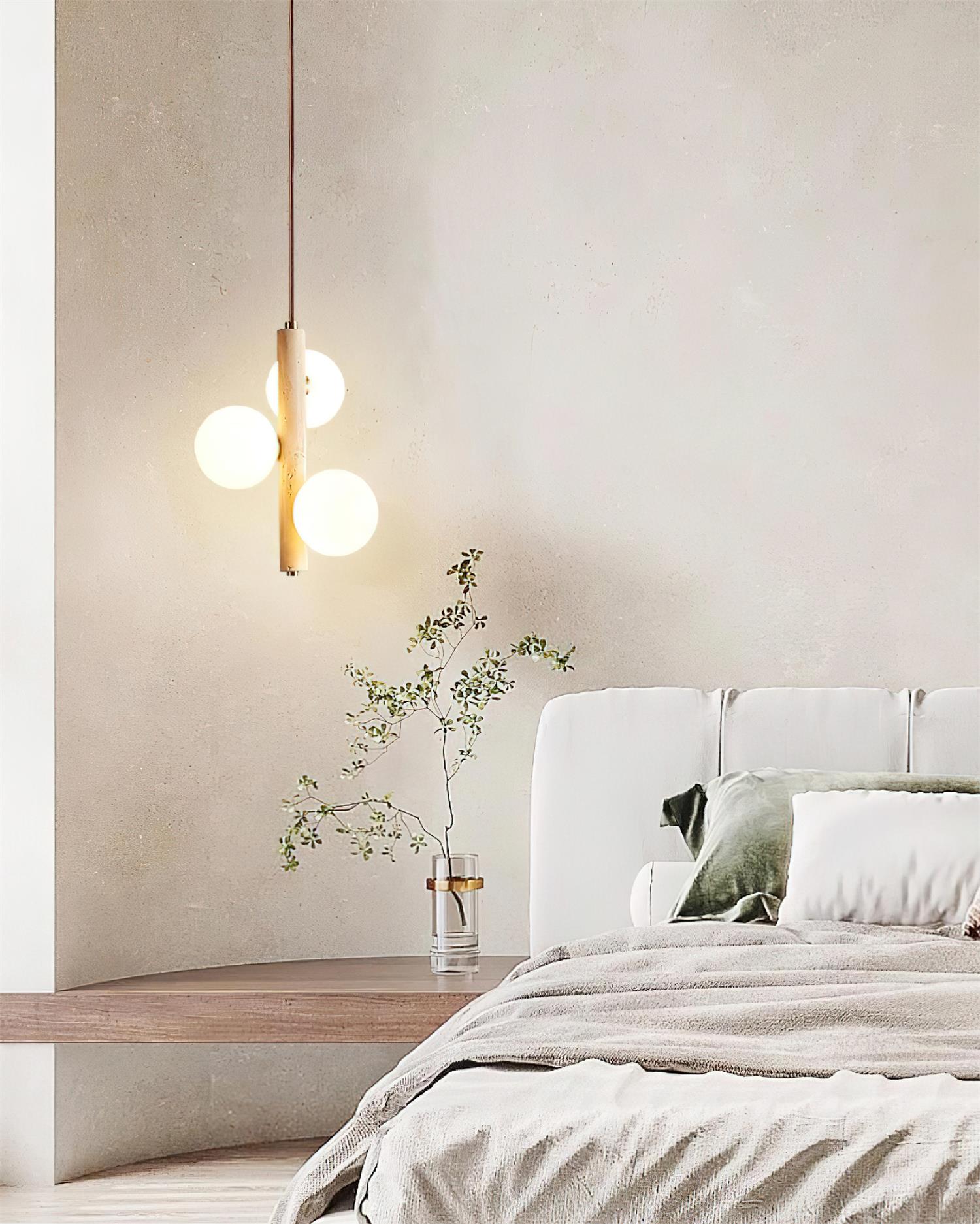 Orbitra Vertical Pendant Lamp Travertine & Glass - Neutralighting