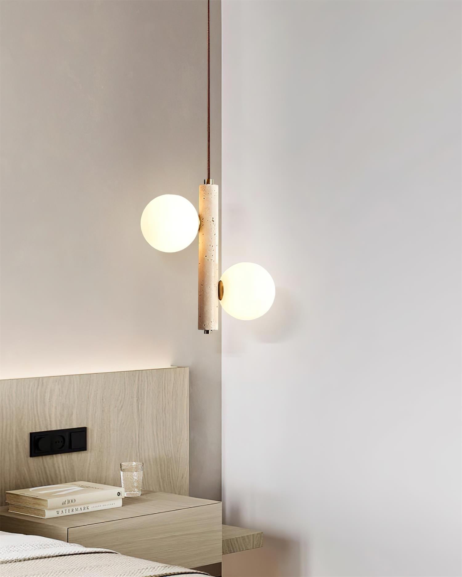 Orbitra Vertical Pendant Lamp Travertine & Glass - Neutralighting
