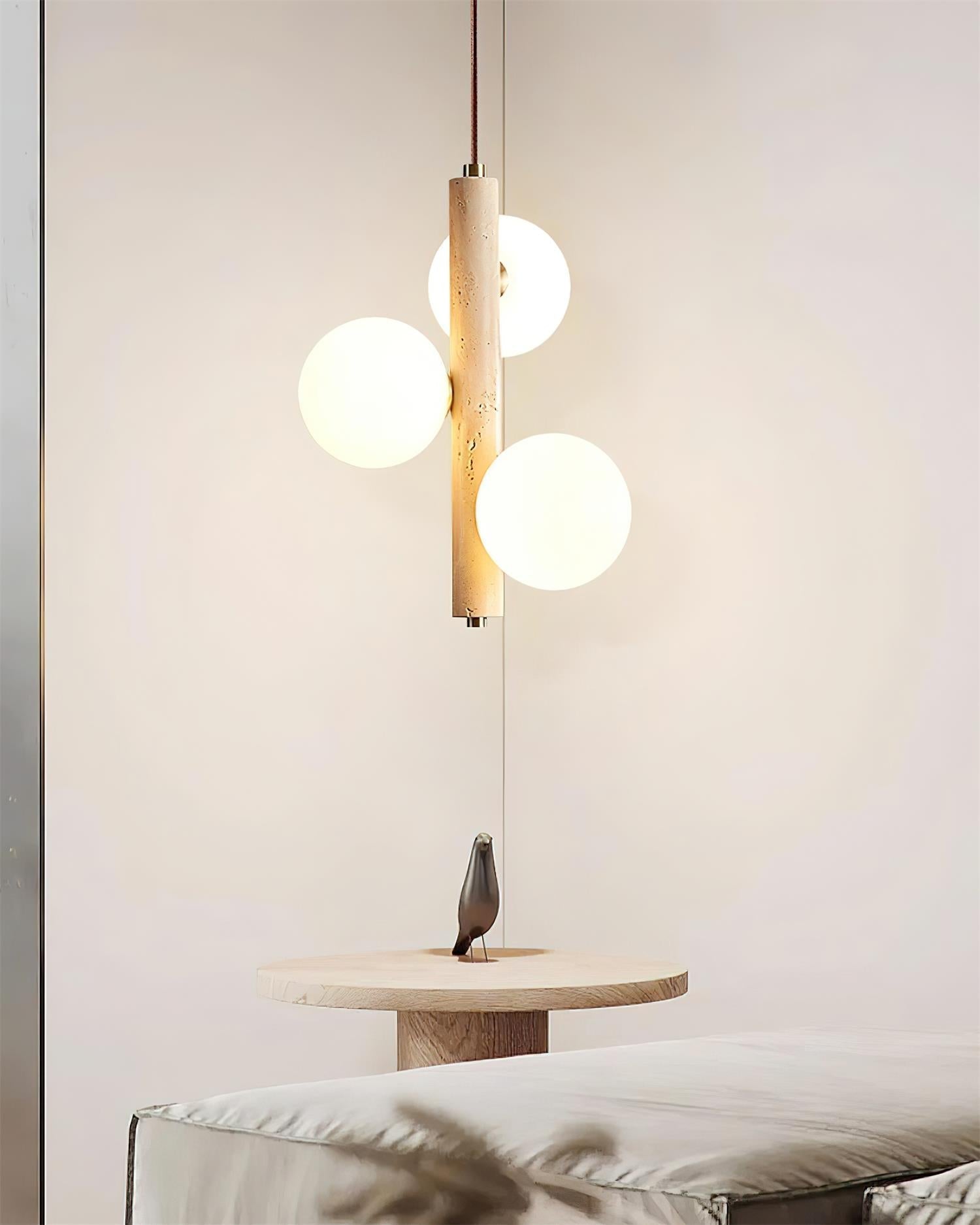 Orbitra Vertical Pendant Lamp Travertine & Glass - Neutralighting