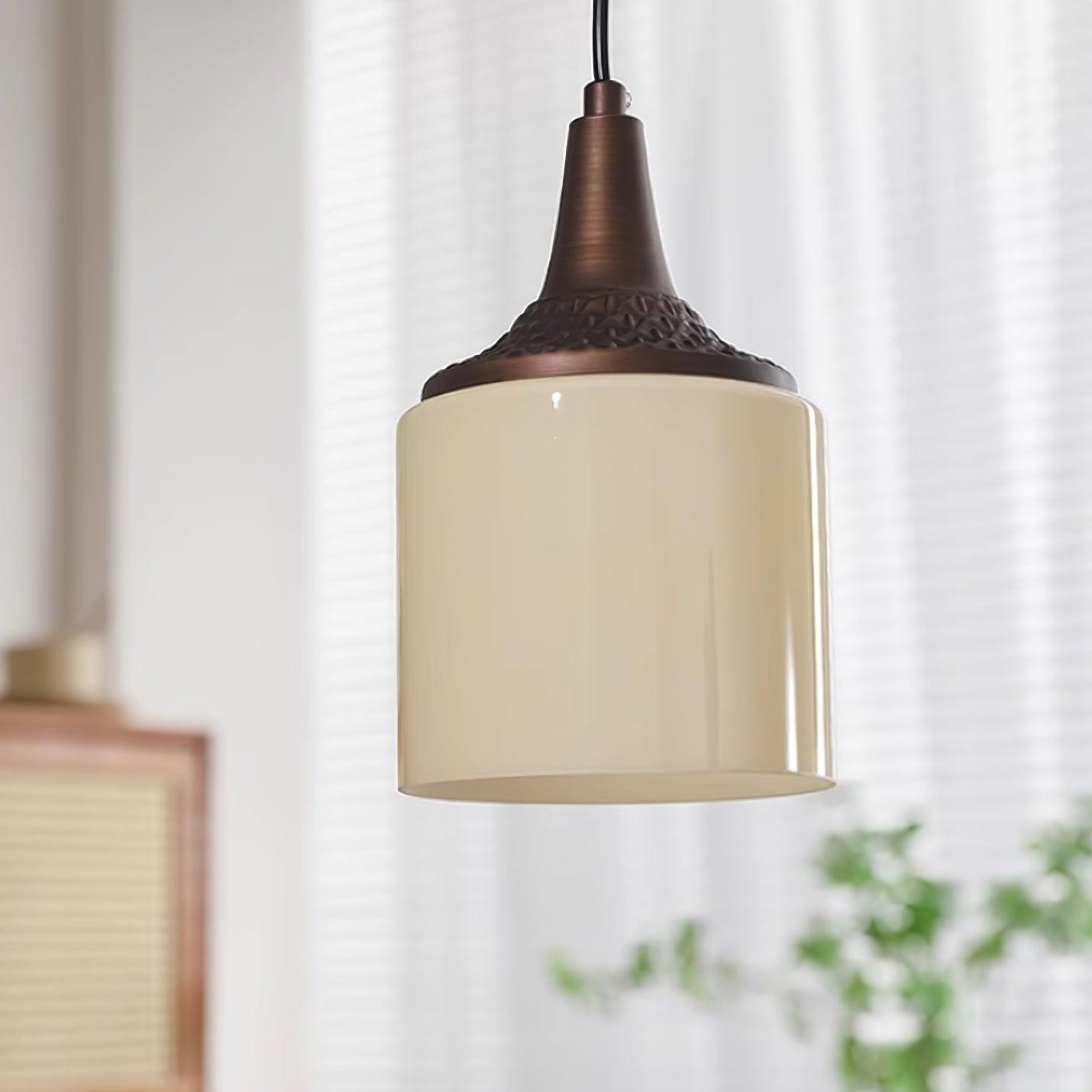 Pendant Lamp White Glass Shade Brown Vintage - Neutralighting