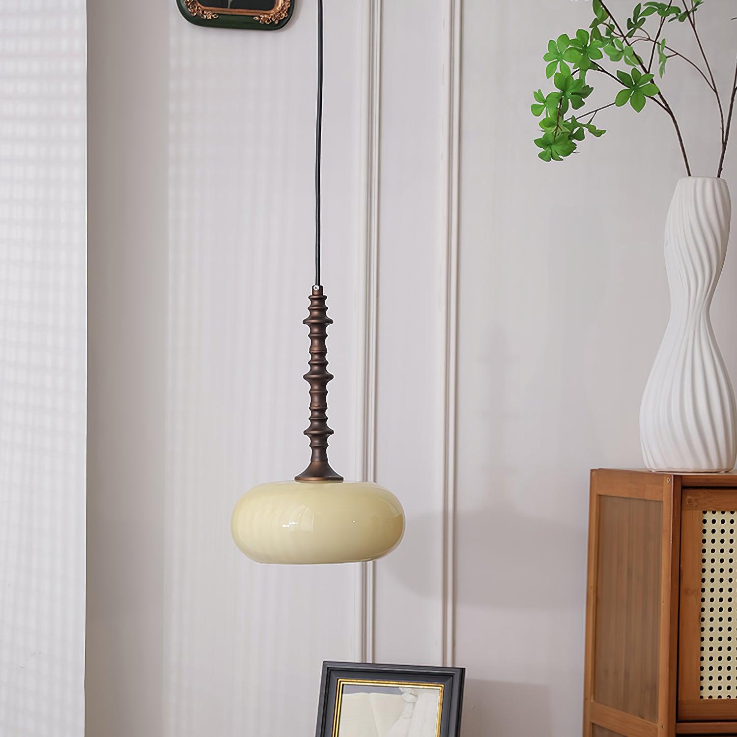 Pendant Lamp White Glass Shade Brown Vintage - Neutralighting