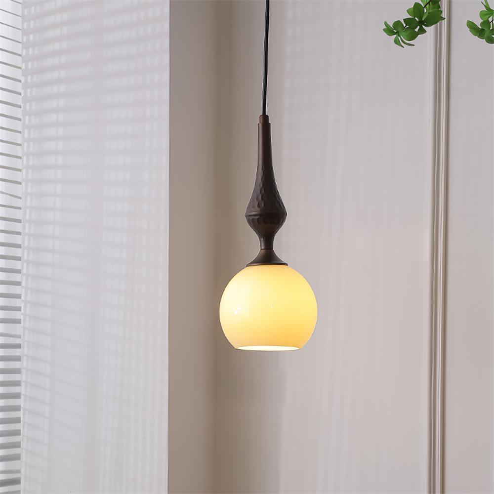 Pendant Lamp White Glass Shade Brown Vintage - Neutralighting