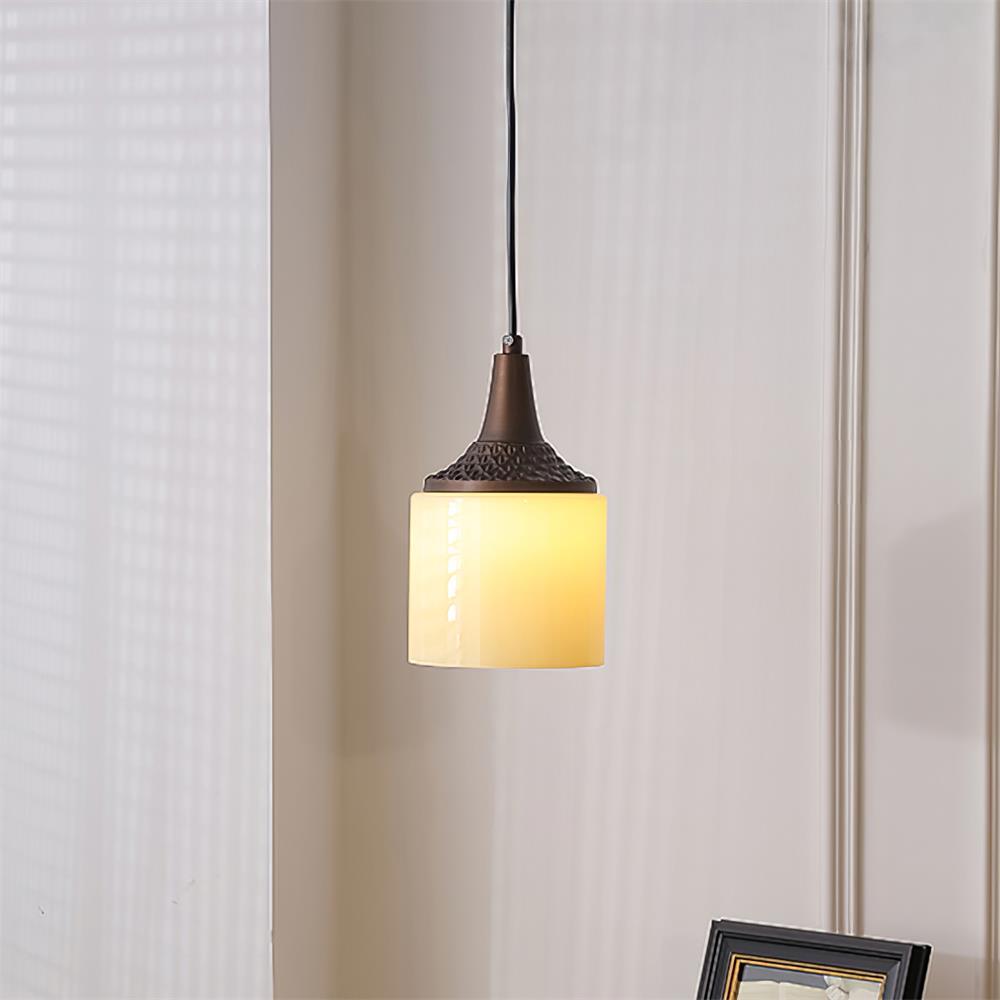 Pendant Lamp White Glass Shade Brown Vintage - Neutralighting