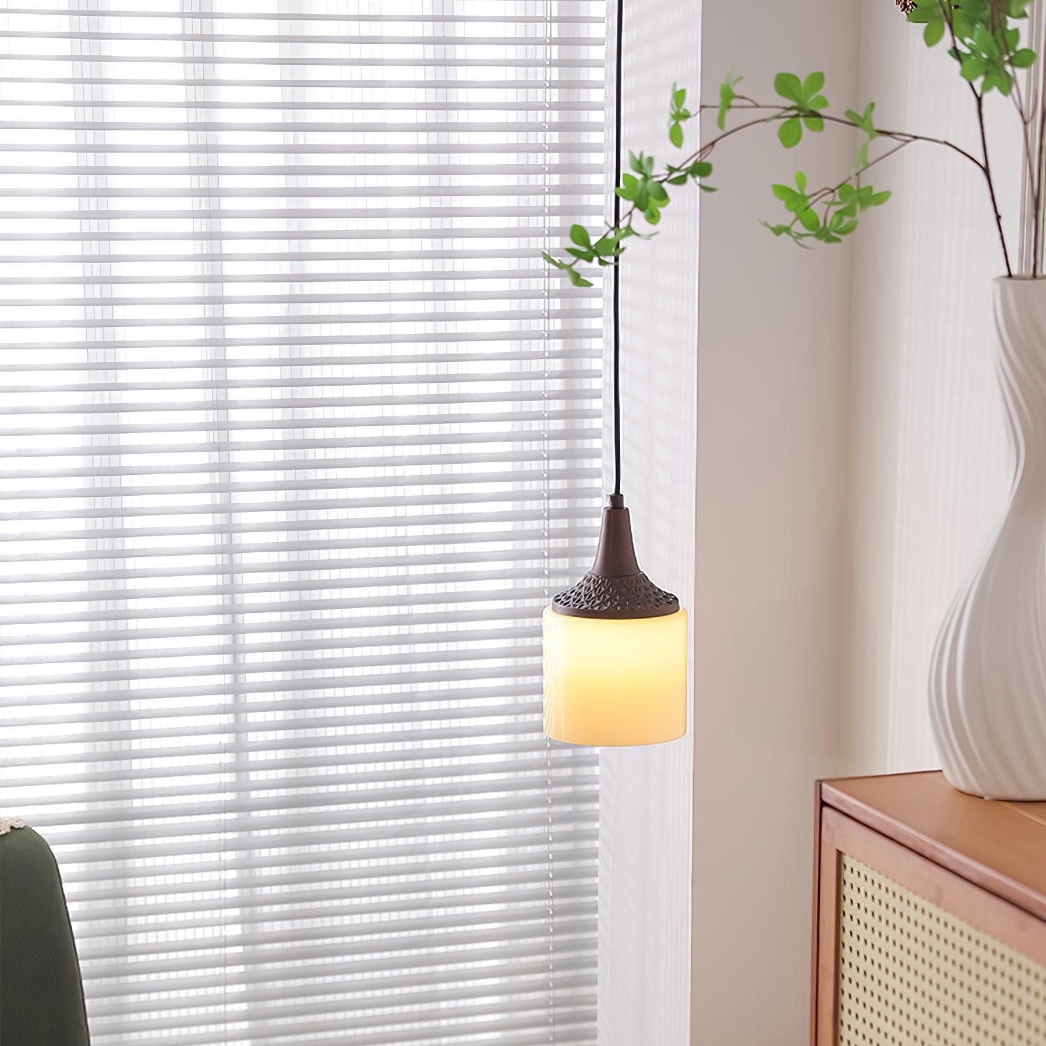 Pendant Lamp White Glass Shade Brown Vintage - Neutralighting