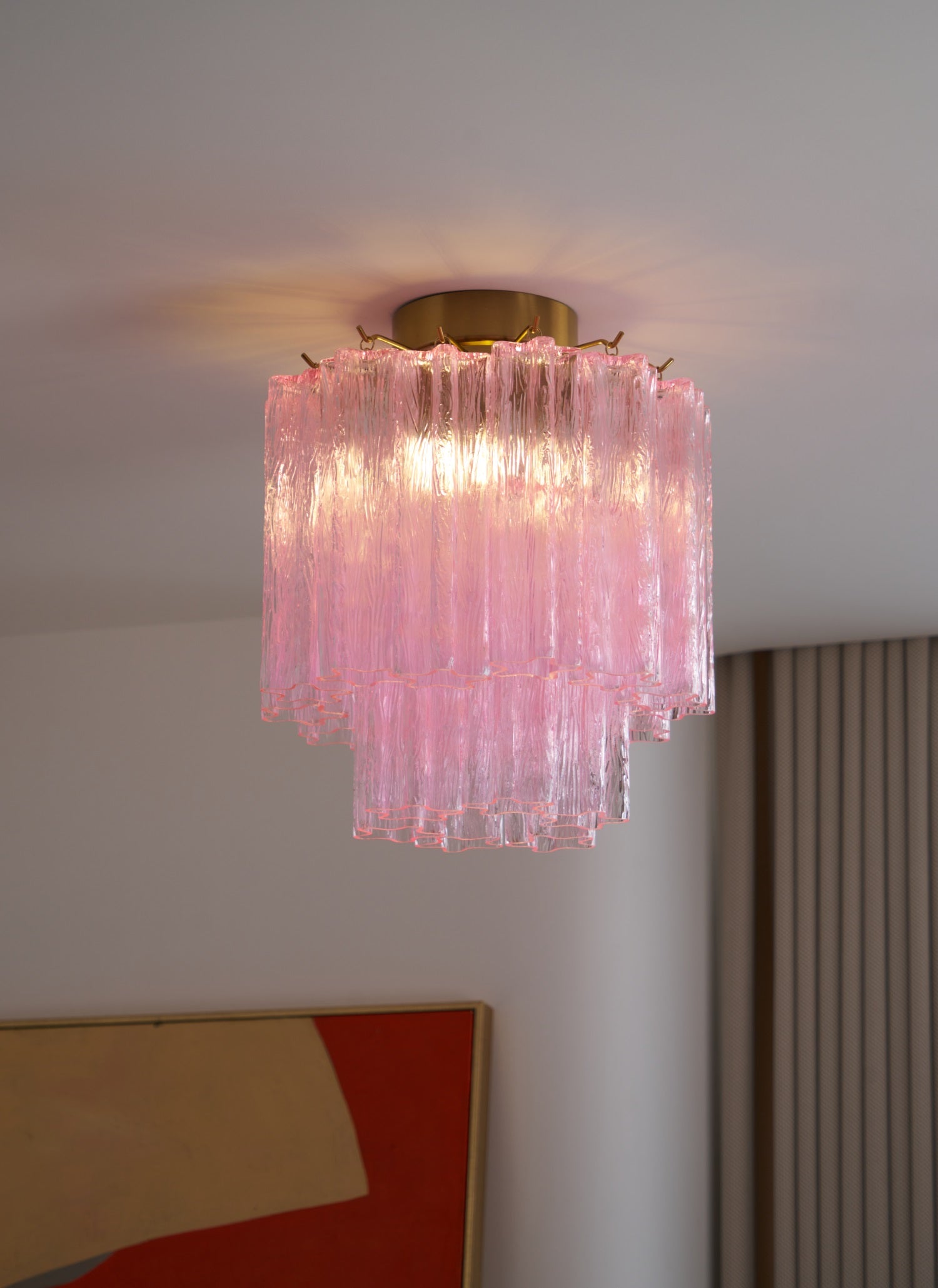 Aurora Ceiling Lamp Pink Murano Glass Tiered Modern Flush