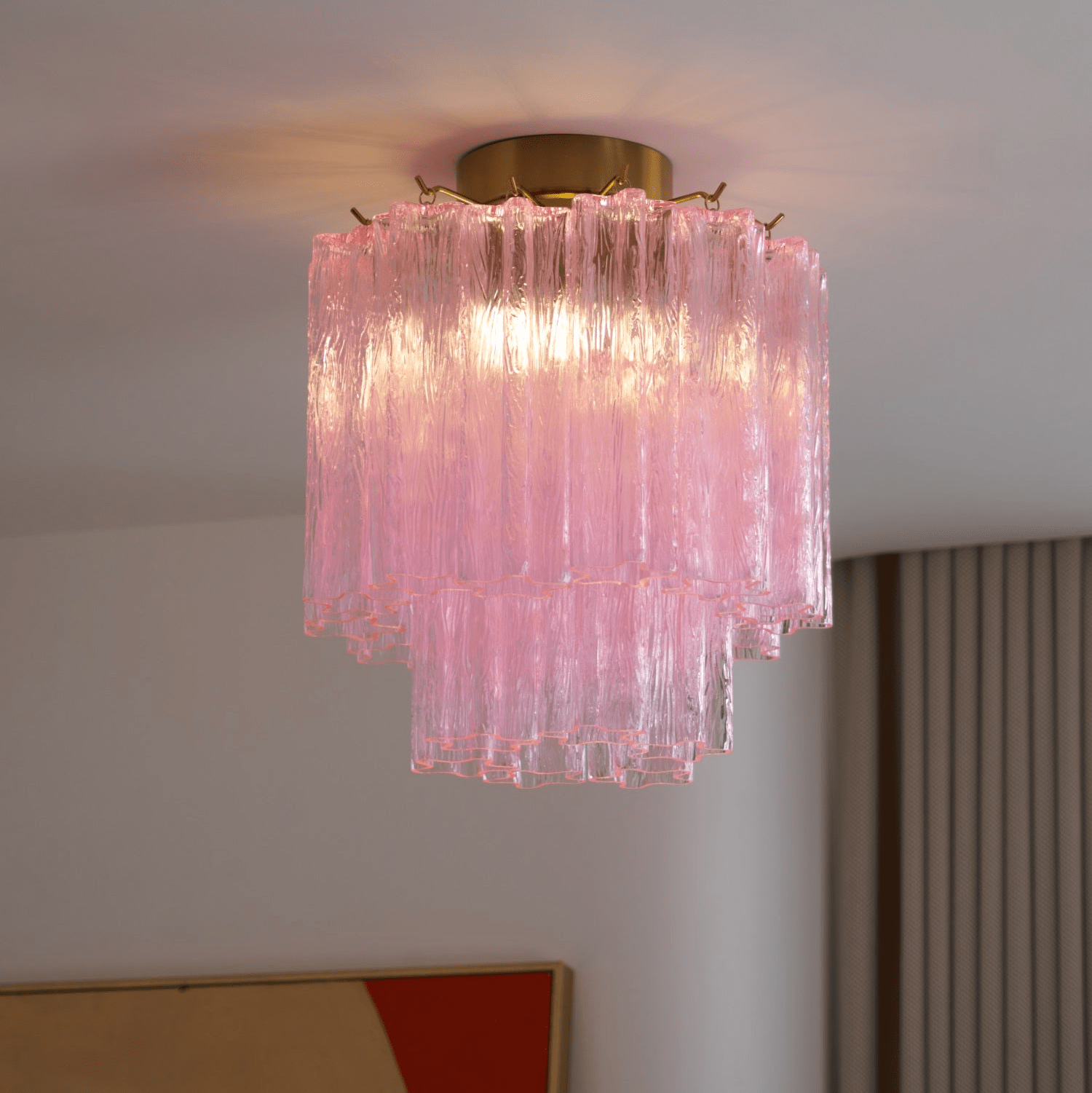 Aurora Ceiling Lamp Pink Murano Glass Tiered Modern Flush