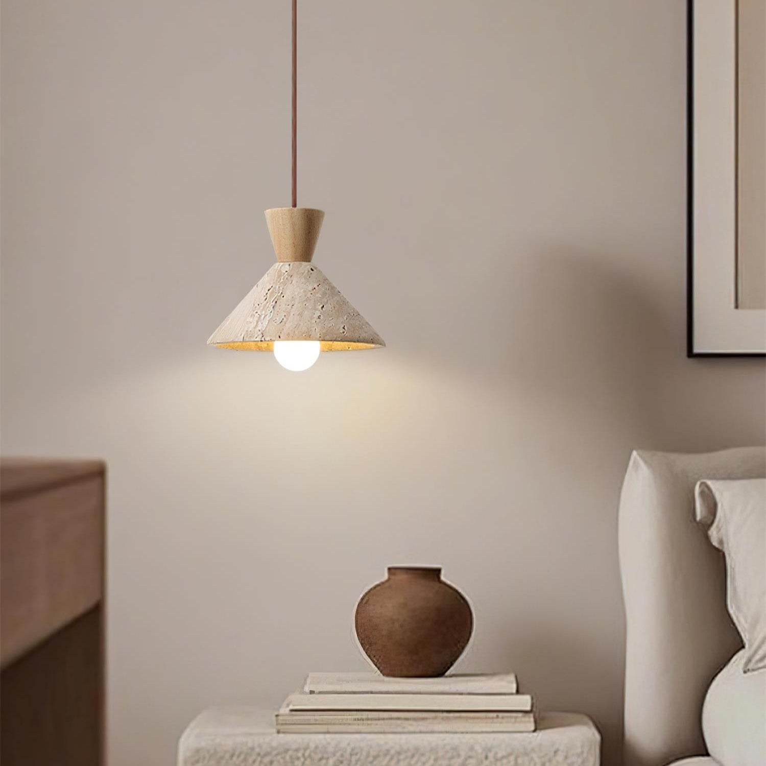 Ritta Travertine Pendant Lamp Hat Shape - Neutralighting
